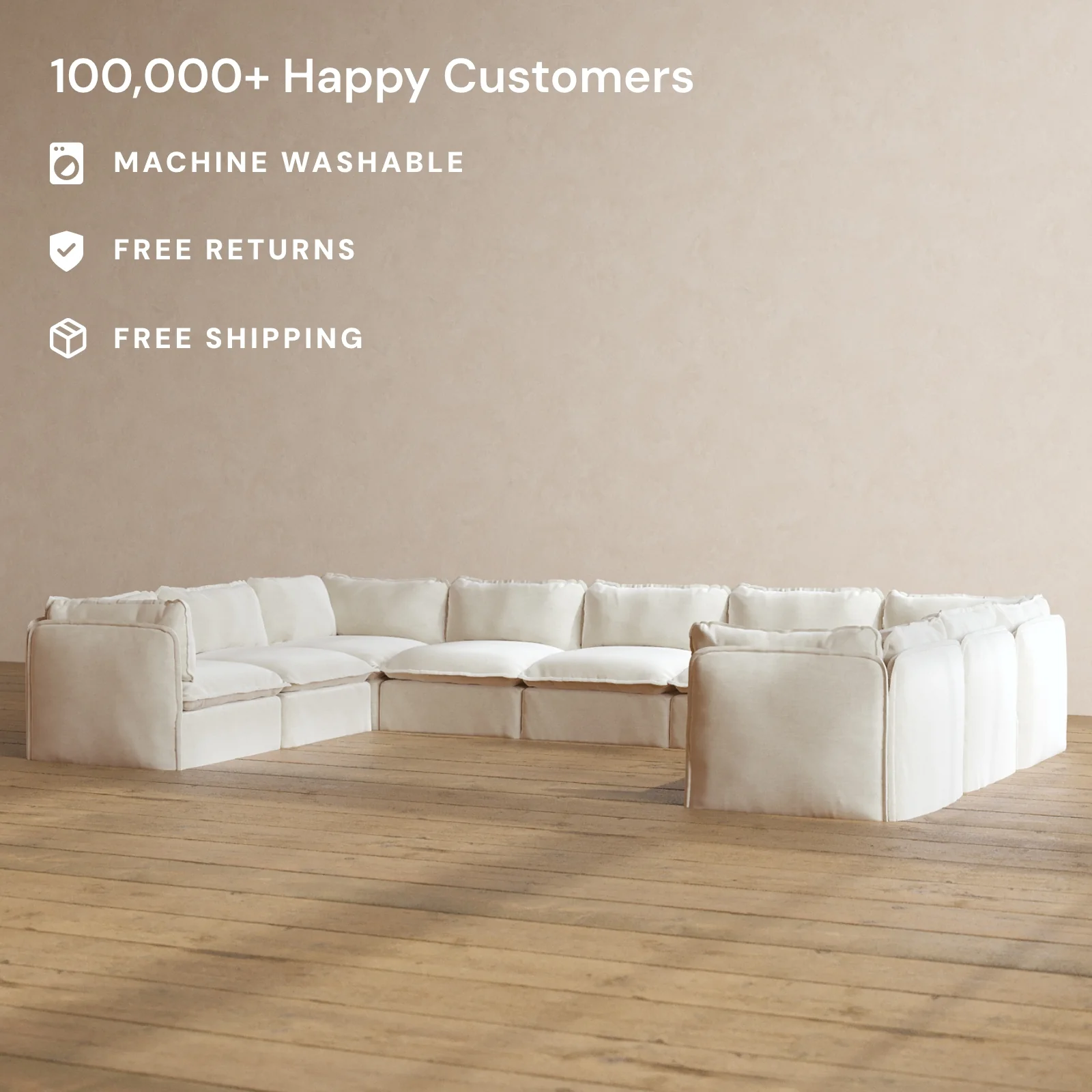 Modular Washable 9-Seater U-Sectional in Coco | Deluxe+ Seat | Cloud Pillow - Image 2