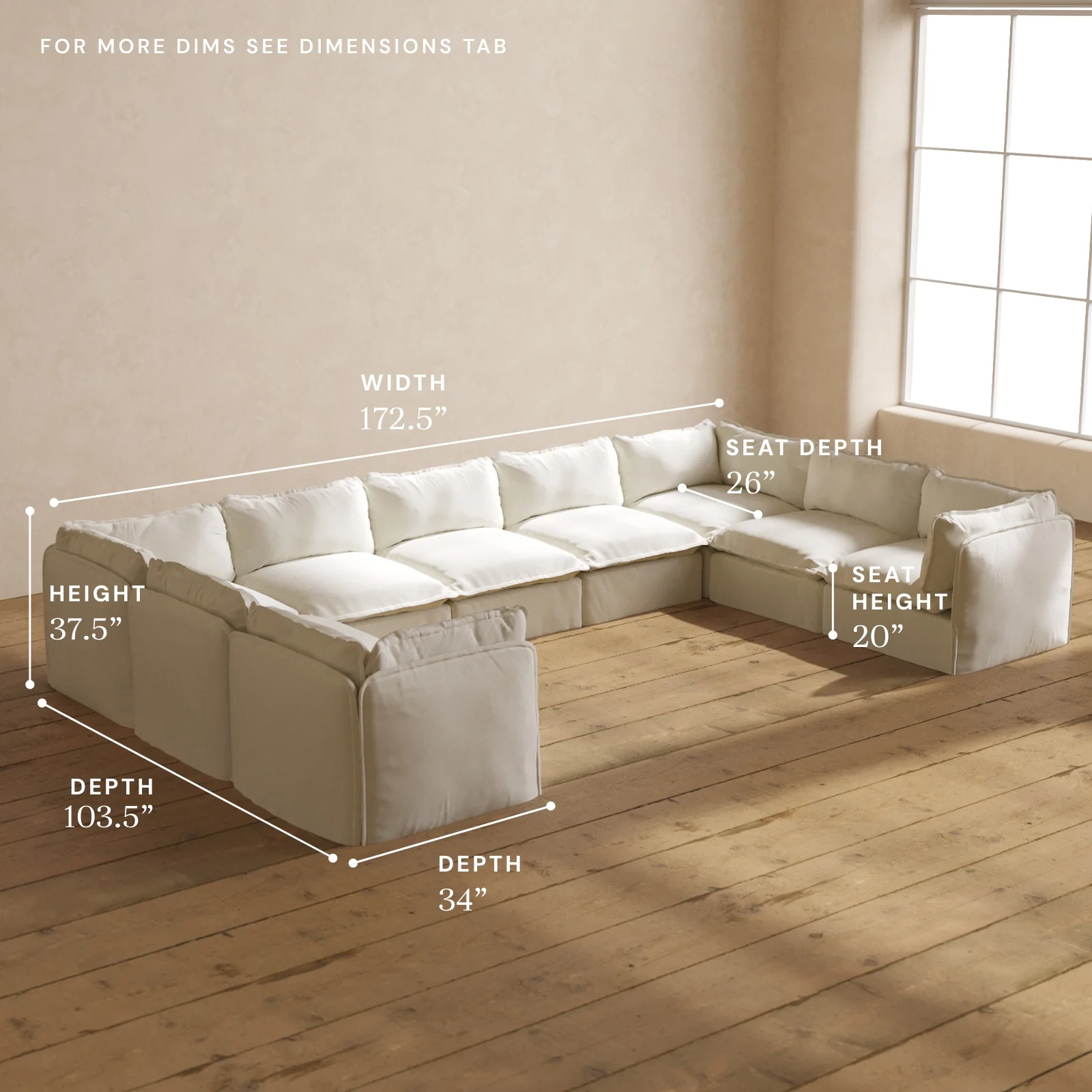 Modular Washable 9-Seater U-Sectional in Eggshell | Deluxe+ Seat | Cloud Pillow - Image 5