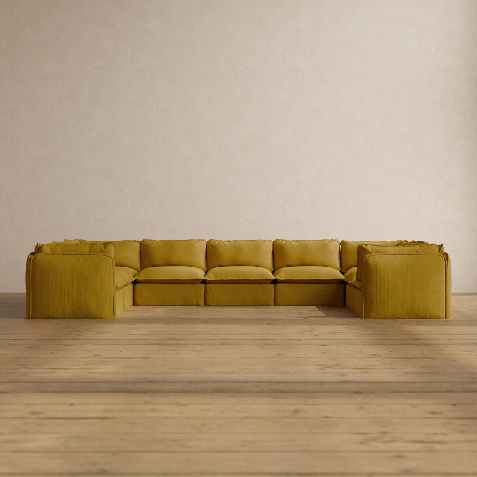 Modular Washable 9-Seater U-Sectional in Kiiro | Memorix+ Seat | Contour Pillow