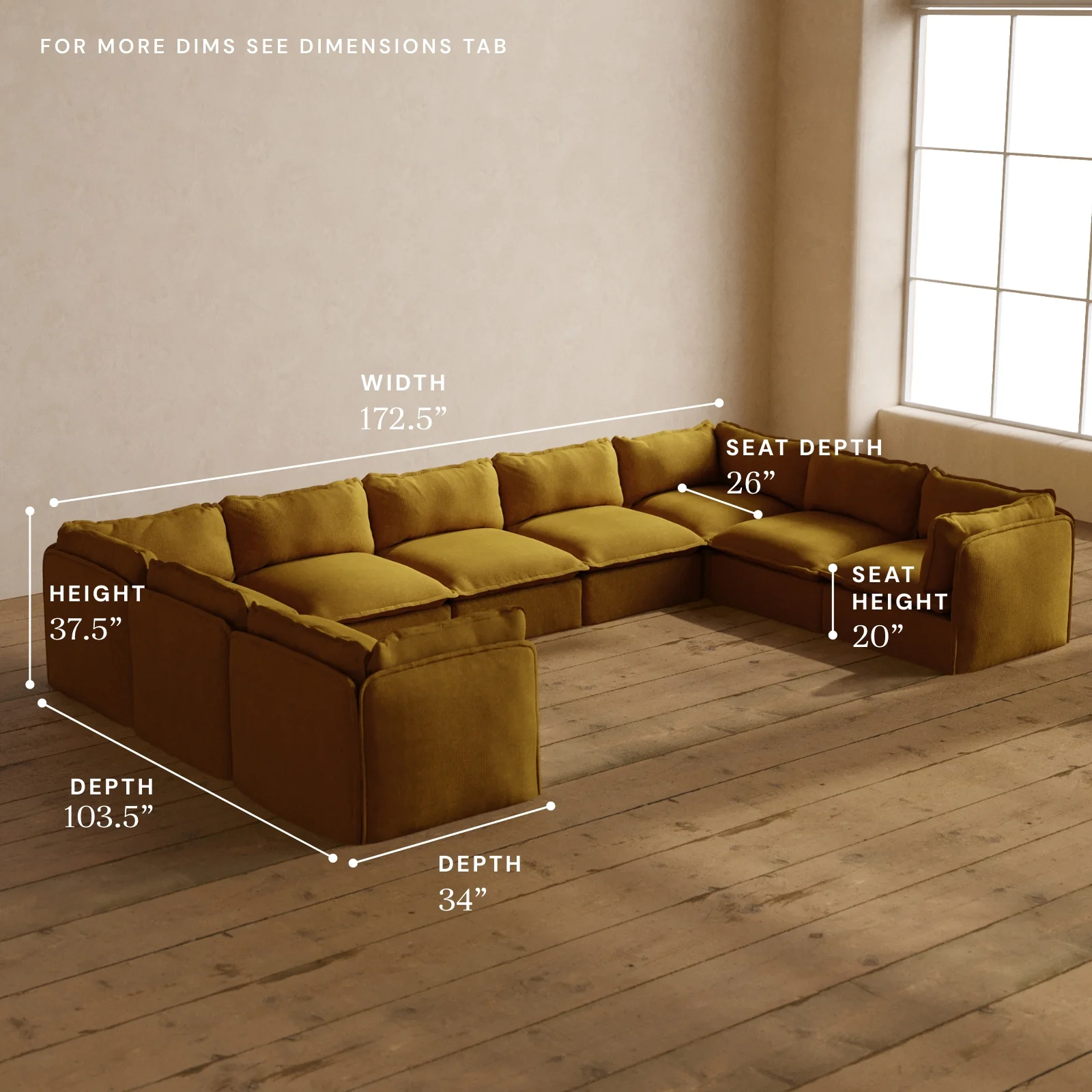 Modular Washable 9-Seater U-Sectional in Kiiro | Memorix+ Seat | Contour Pillow - Image 5