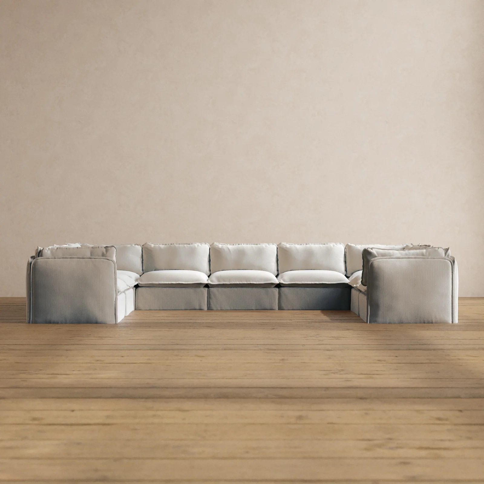 Modular Washable 9-Seater U-Sectional in Milk | Memorix+ Seat | Contour Pillow