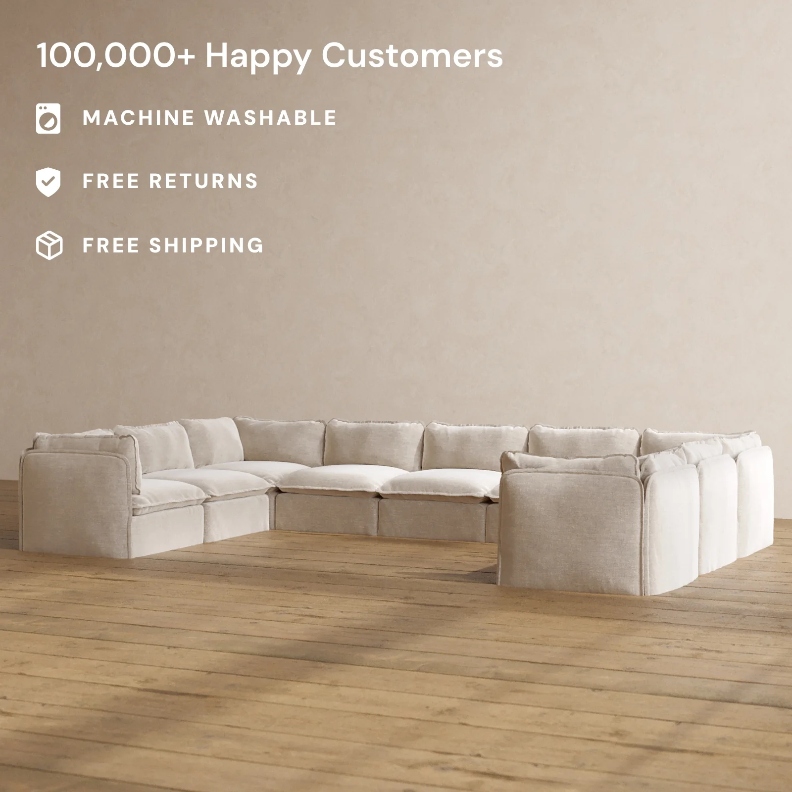 Modular Washable 9-Seater U-Sectional in Mist | Memorix+ Seat | Contour Pillow - Image 2