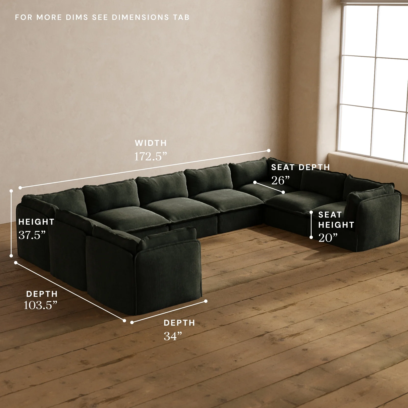 Modular Washable 9-Seater U-Sectional in Olivine | Memorix+ Seat | Contour Pillow - Image 5