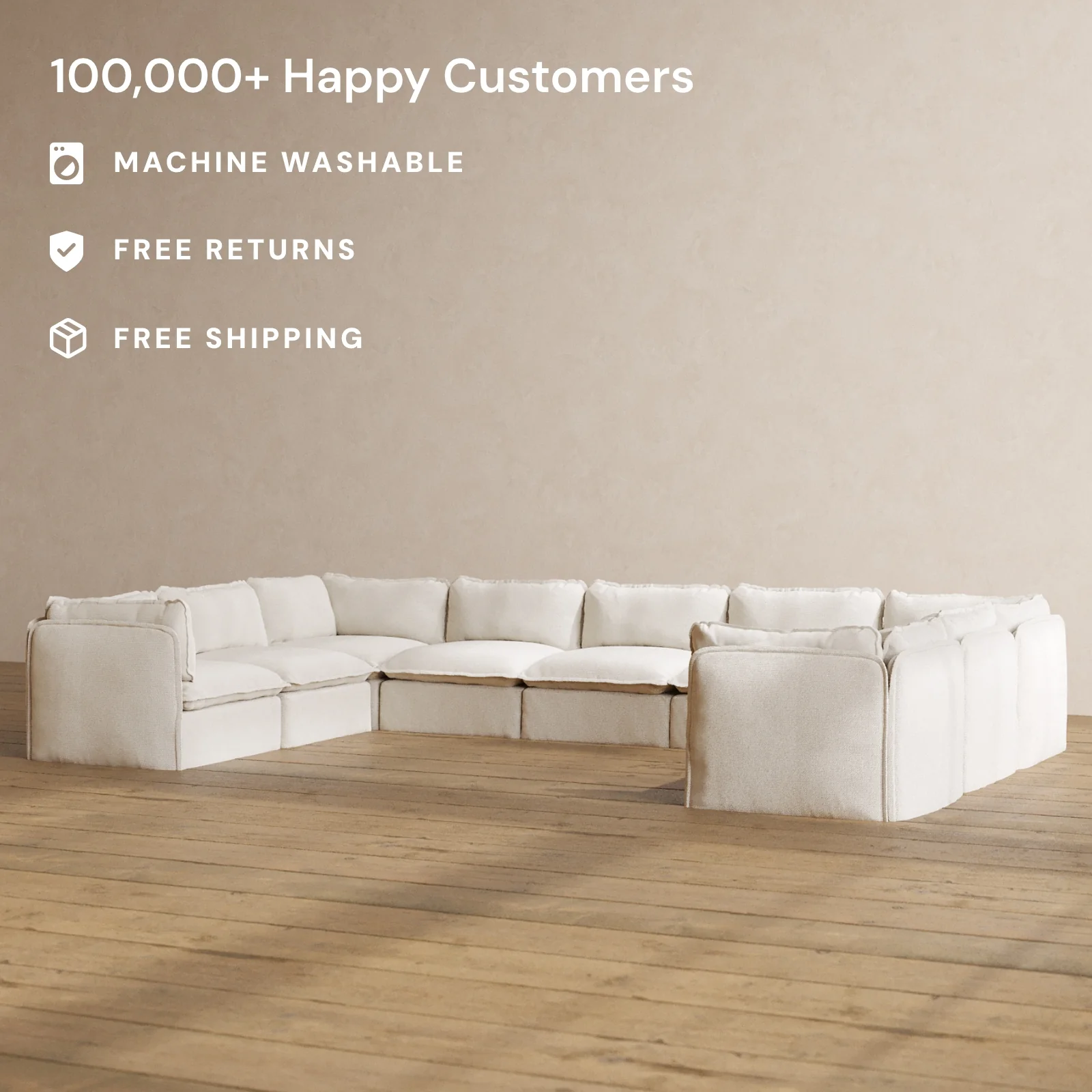 Modular Washable 9-Seater U-Sectional in Powder | Memorix+ Seat | Contour Pillow - Image 2