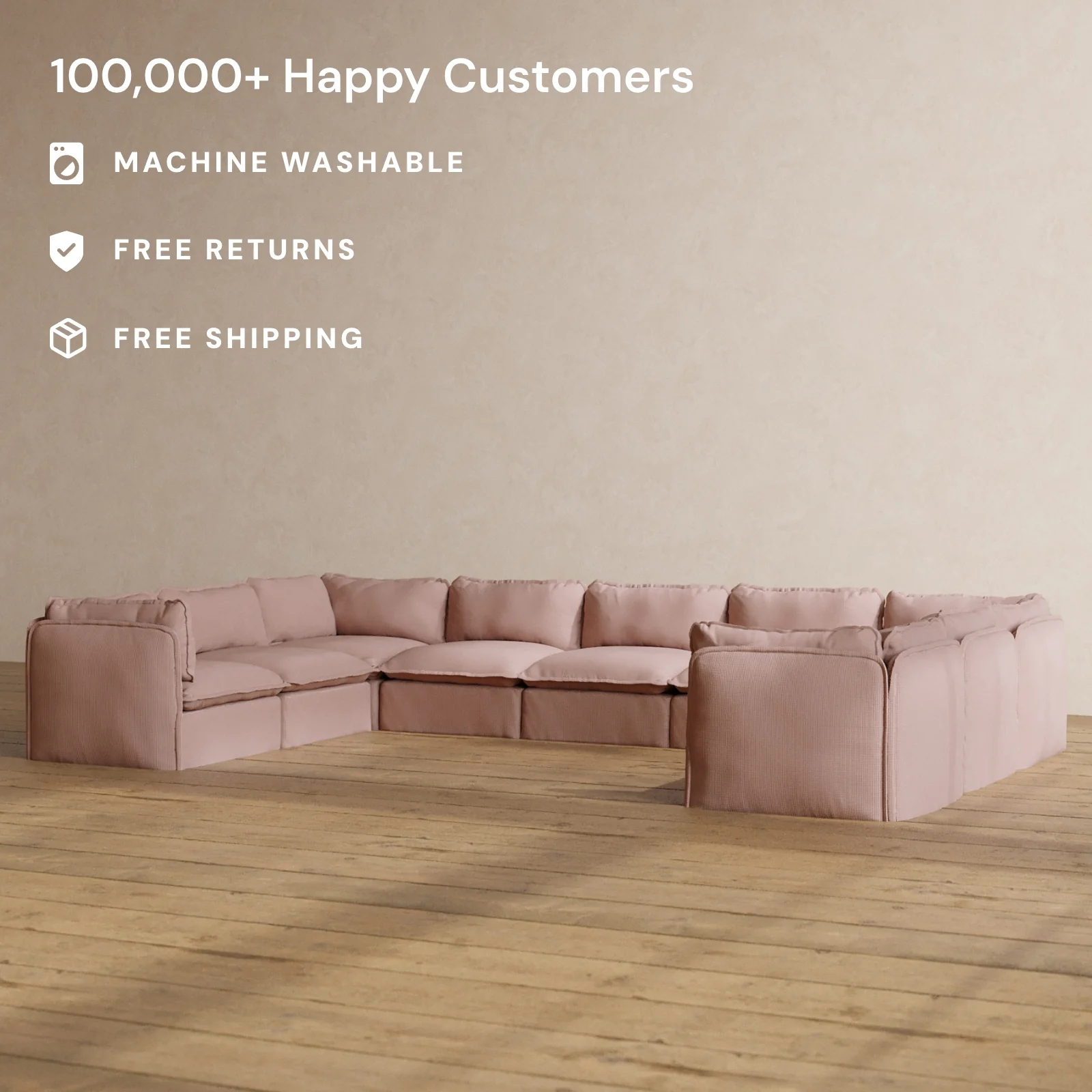 Modular Washable 9-Seater U-Sectional in Sakura | Memorix+ Seat | Contour Pillow - Image 2