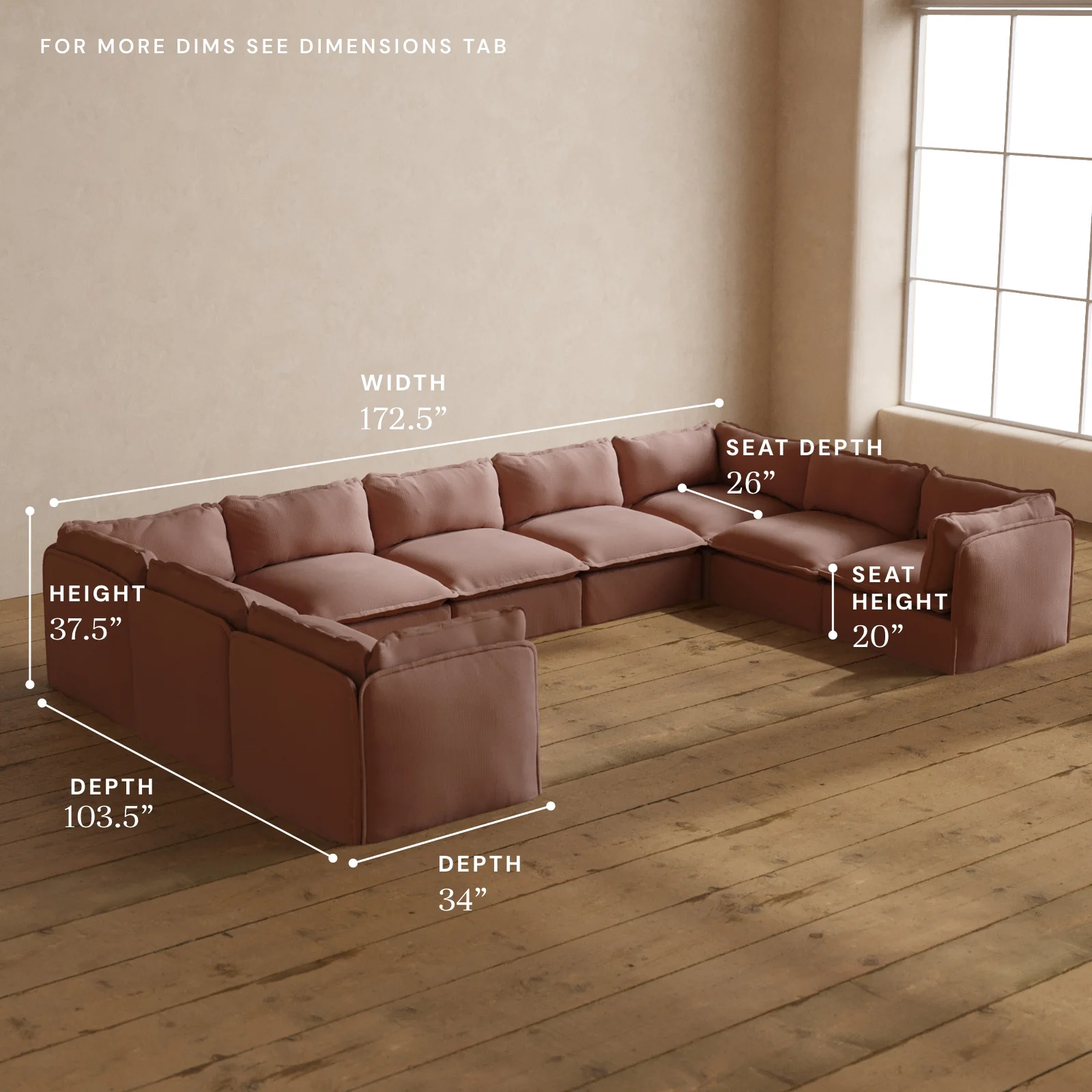 Modular Washable 9-Seater U-Sectional in Sakura | Memorix+ Seat | Contour Pillow - Image 5