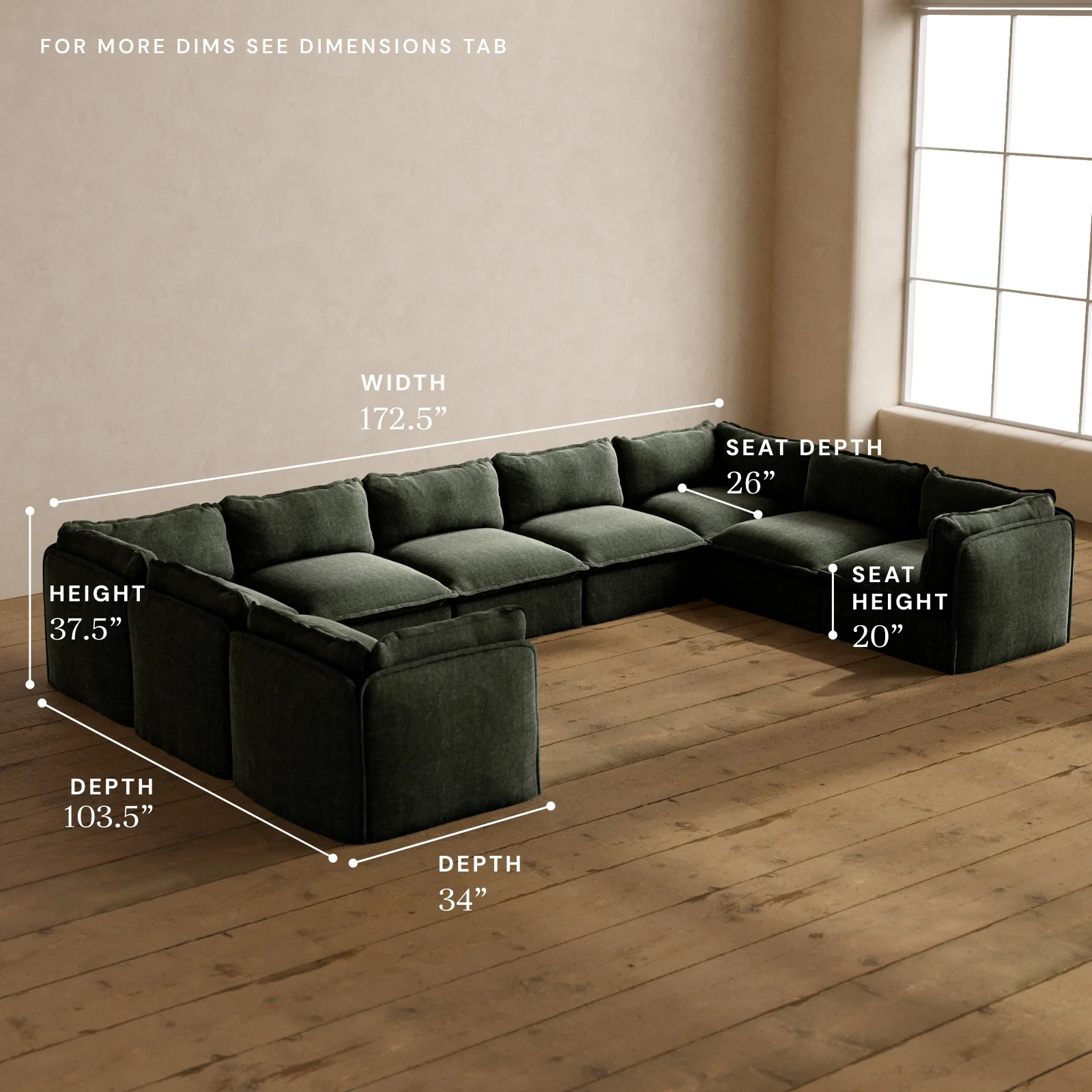 Modular Washable 9-Seater U-Sectional in Willow | Deluxe+ Seat | Cloud Pillow - Image 5