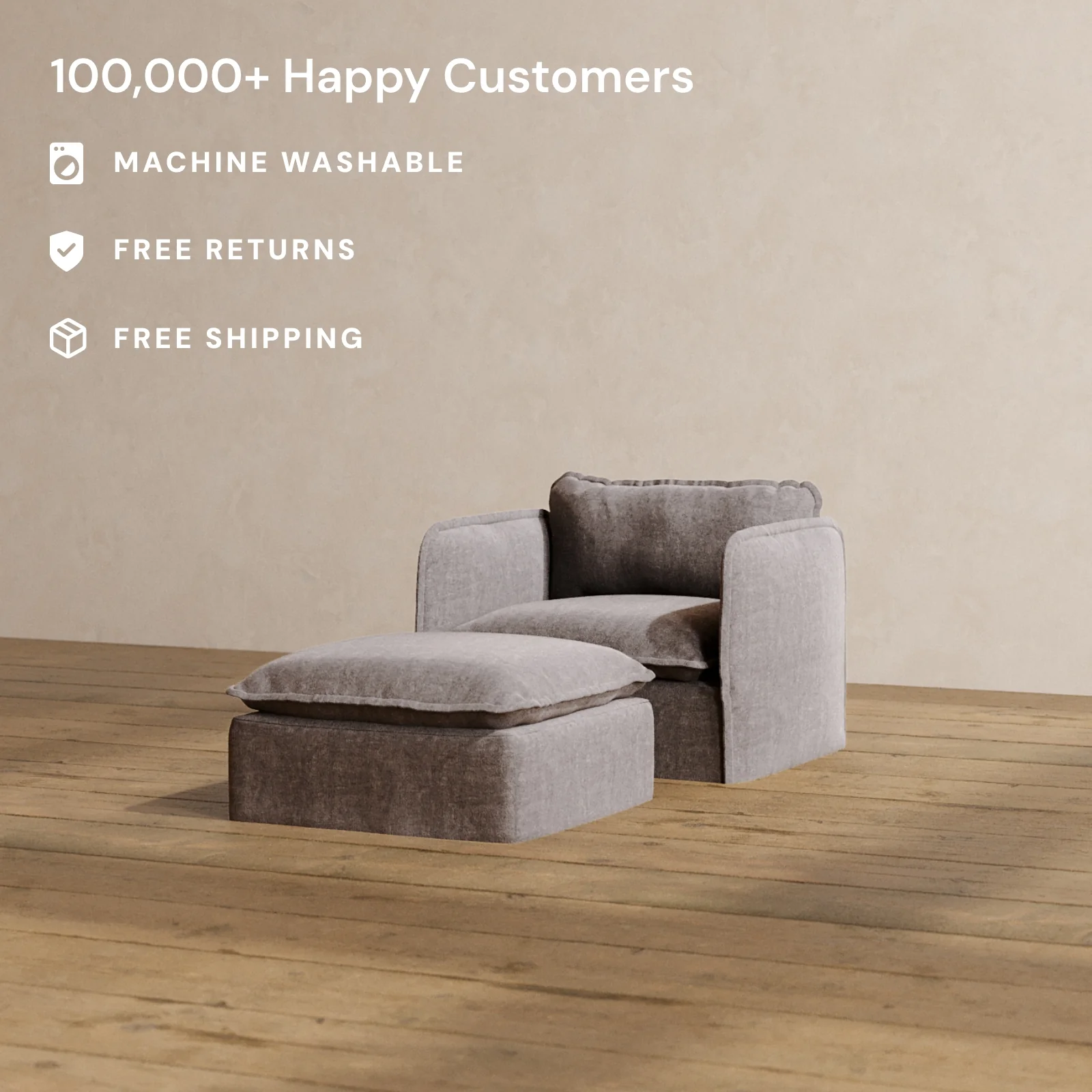 Modular Washable Armchair + Ottoman in Caviar | Memorix+ Seat | Contour Pillow - Image 2