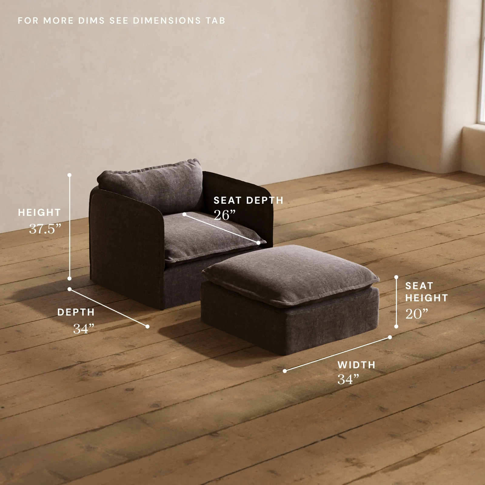 Modular Washable Armchair + Ottoman in Caviar | Memorix+ Seat | Contour Pillow - Image 5