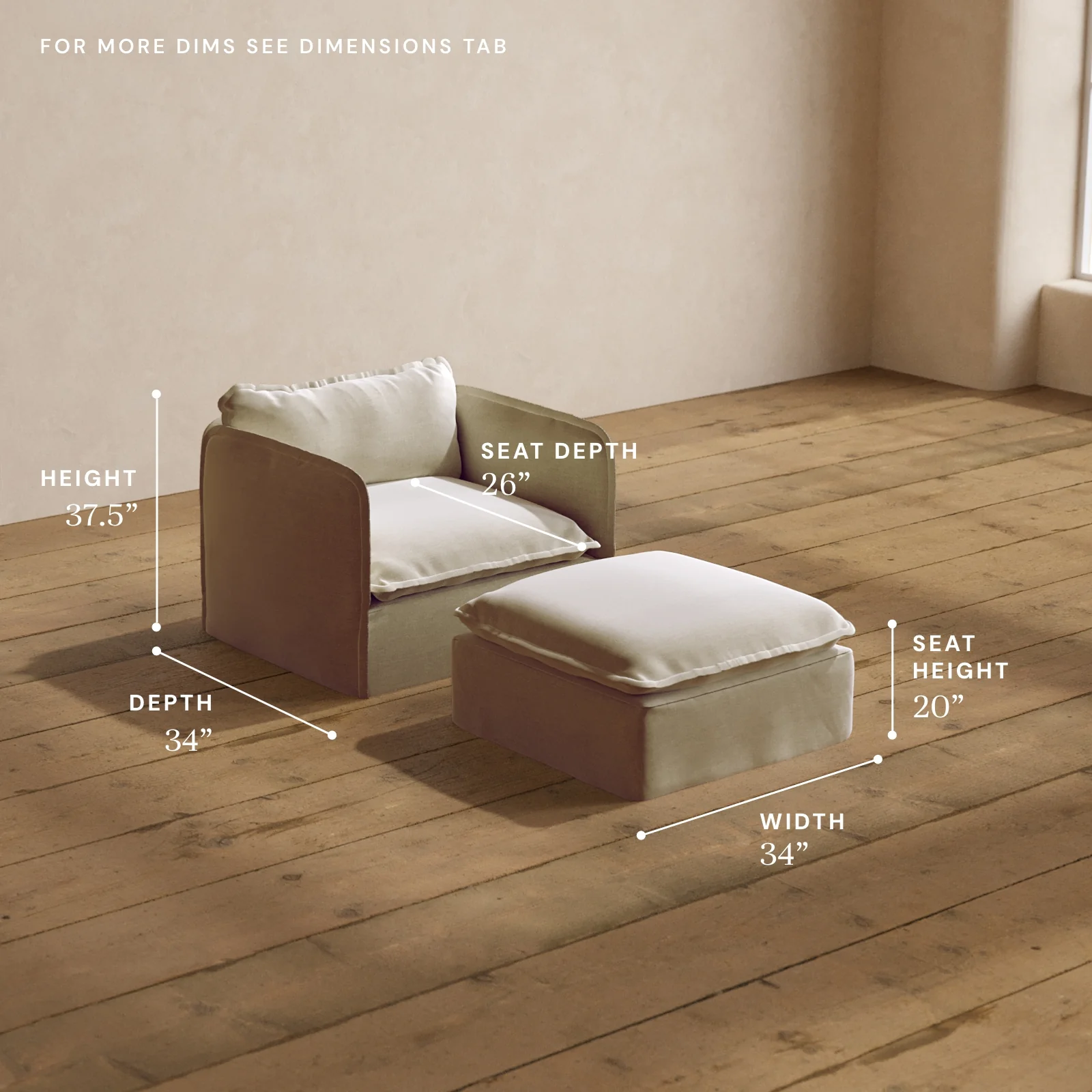 Modular Washable Armchair + Ottoman in Coco | Deluxe+ Seat | Cloud Pillow - Image 5