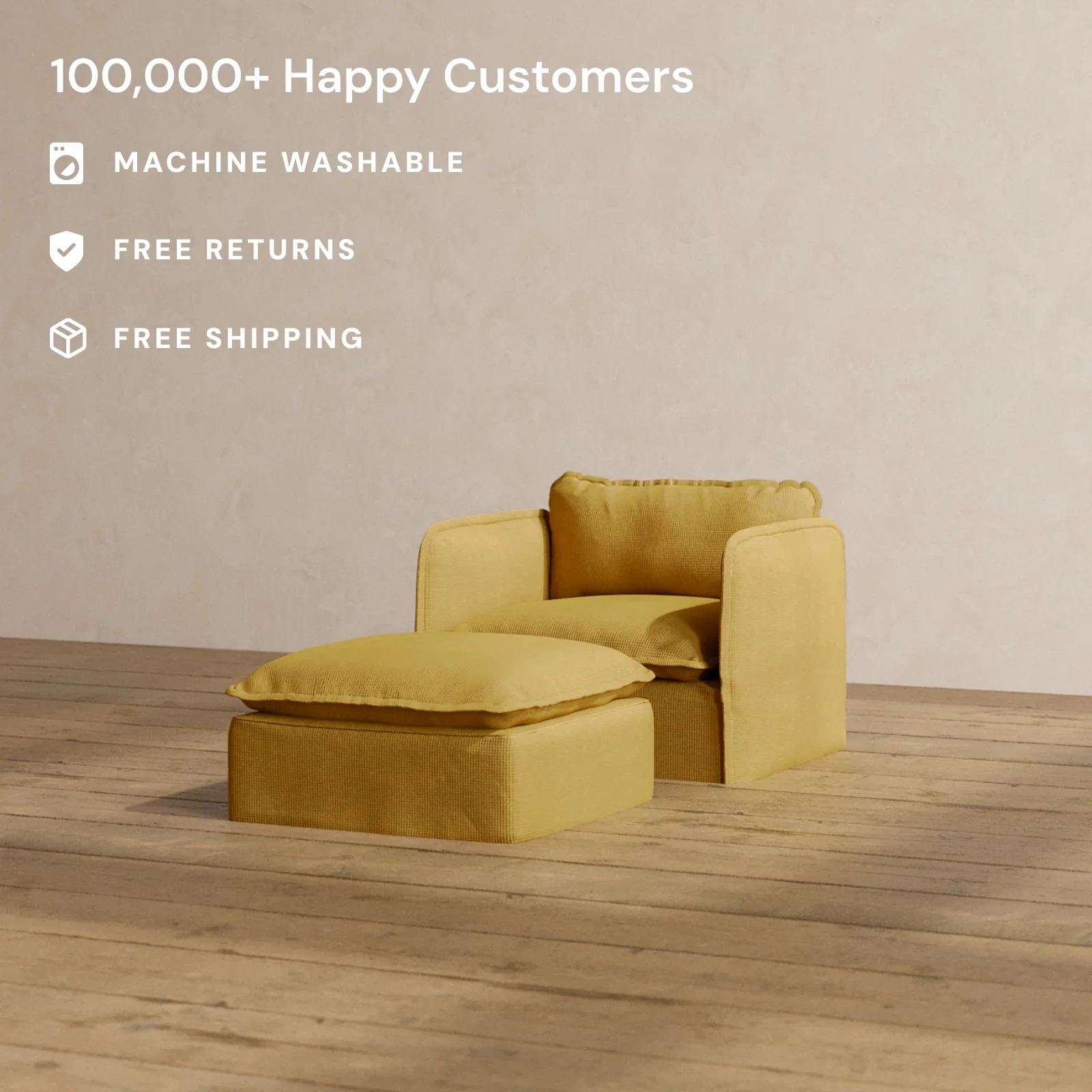 Modular Washable Armchair + Ottoman in Kiiro | Memorix+ Seat | Contour Pillow - Image 2
