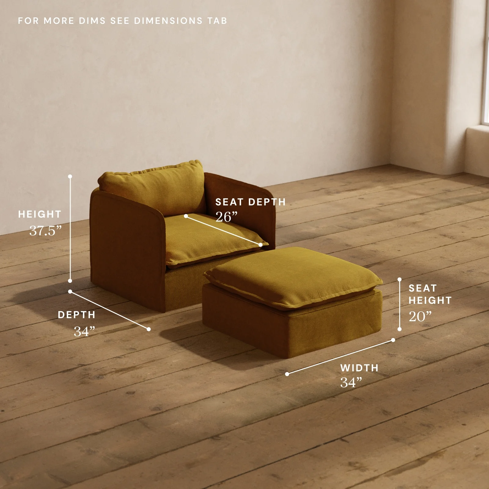 Modular Washable Armchair + Ottoman in Kiiro | Memorix+ Seat | Contour Pillow - Image 5