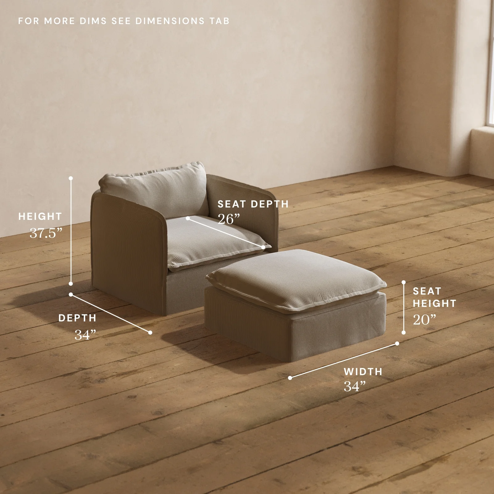 Modular Washable Armchair + Ottoman in Milk | Deluxe+ Seat | Cloud Pillow - Image 5