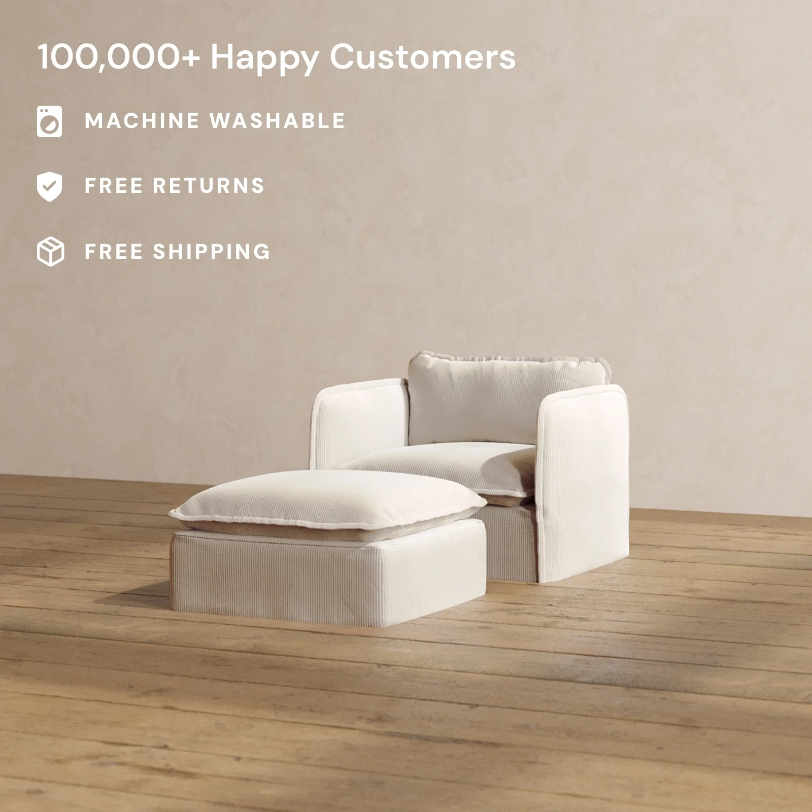 Modular Washable Armchair + Ottoman in Milk | Memorix+ Seat | Contour Pillow - Image 2