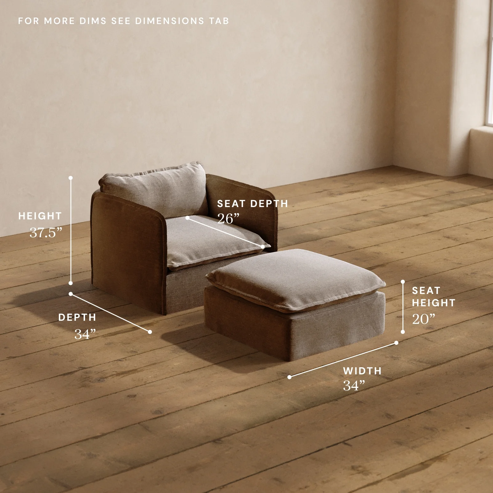 Modular Washable Armchair + Ottoman in Mist | Memorix+ Seat | Contour Pillow - Image 5