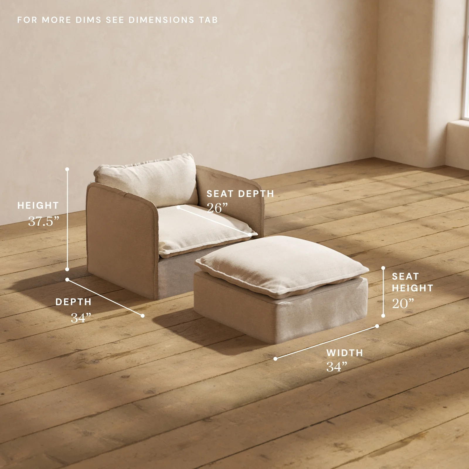 Modular Washable Armchair + Ottoman in Oat | Memorix+ Seat | Contour Pillow - Image 5