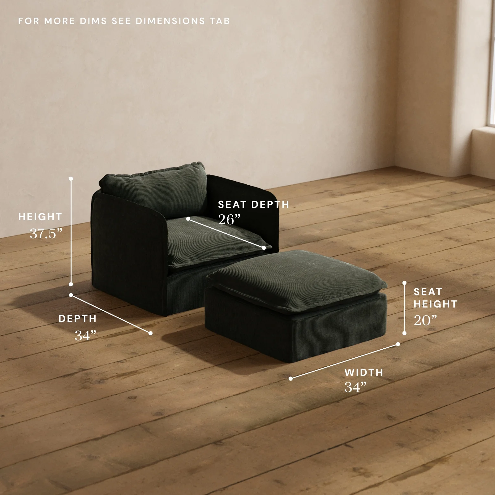 Modular Washable Armchair + Ottoman in Olivine | Memorix+ Seat | Contour Pillow - Image 5
