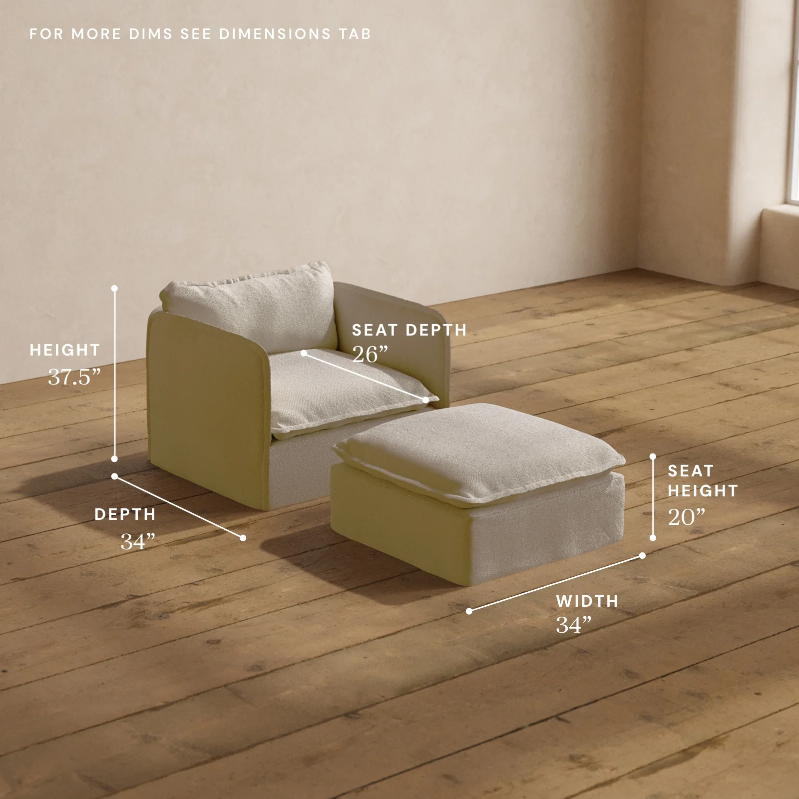 Modular Washable Armchair + Ottoman in Powder | Memorix+ Seat | Contour Pillow - Image 5
