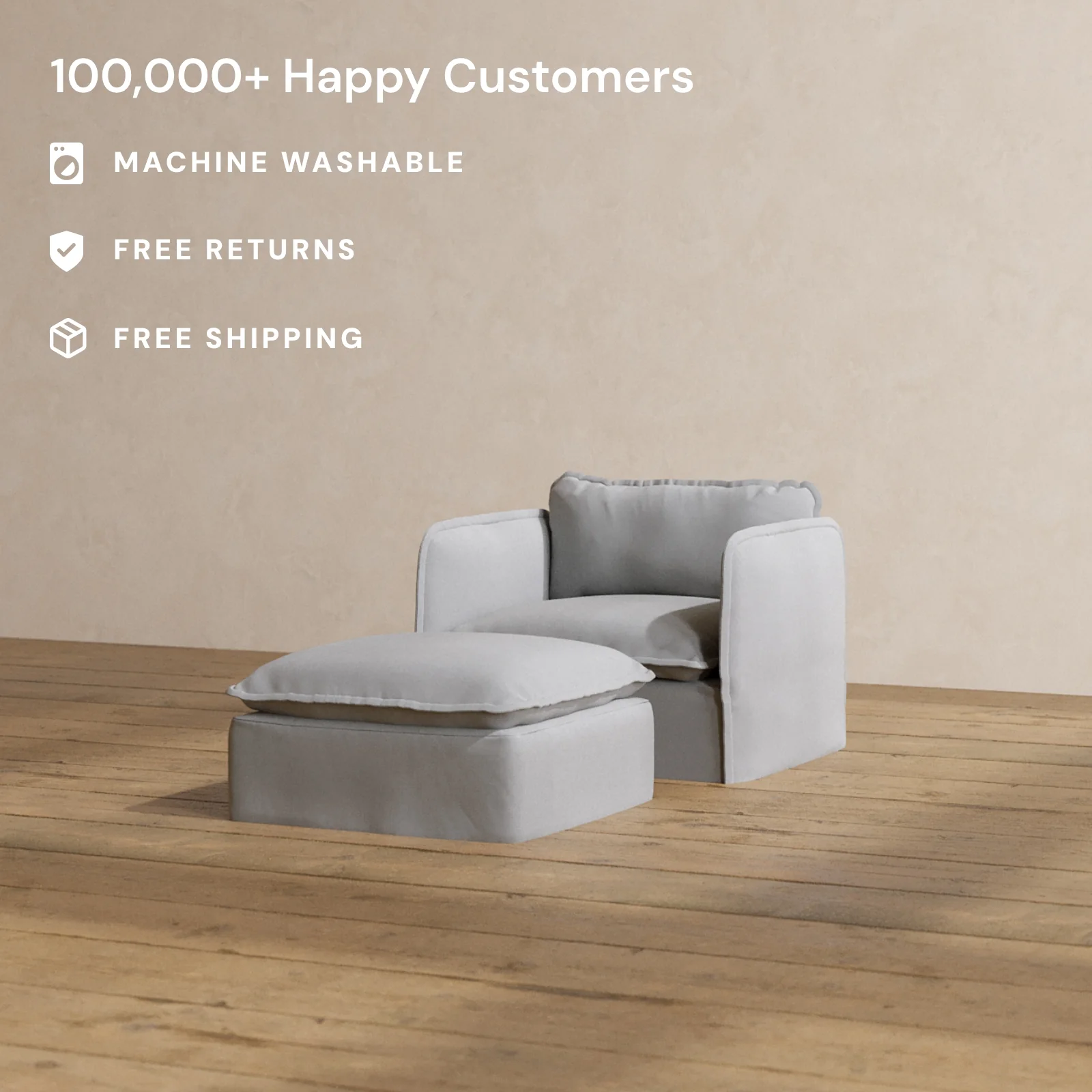 Modular Washable Armchair + Ottoman in Pumice | Deluxe+ Seat | Cloud Pillow - Image 2