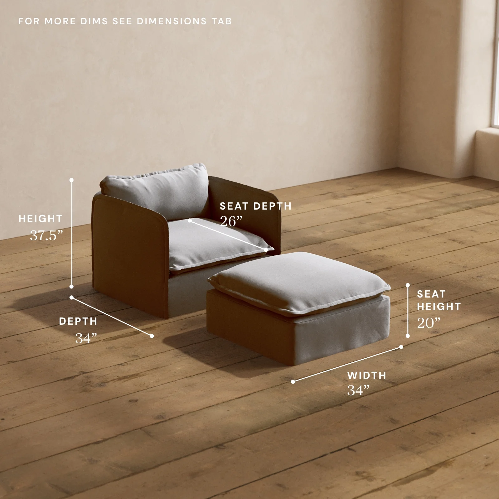 Modular Washable Armchair + Ottoman in Pumice | Deluxe+ Seat | Cloud Pillow - Image 5