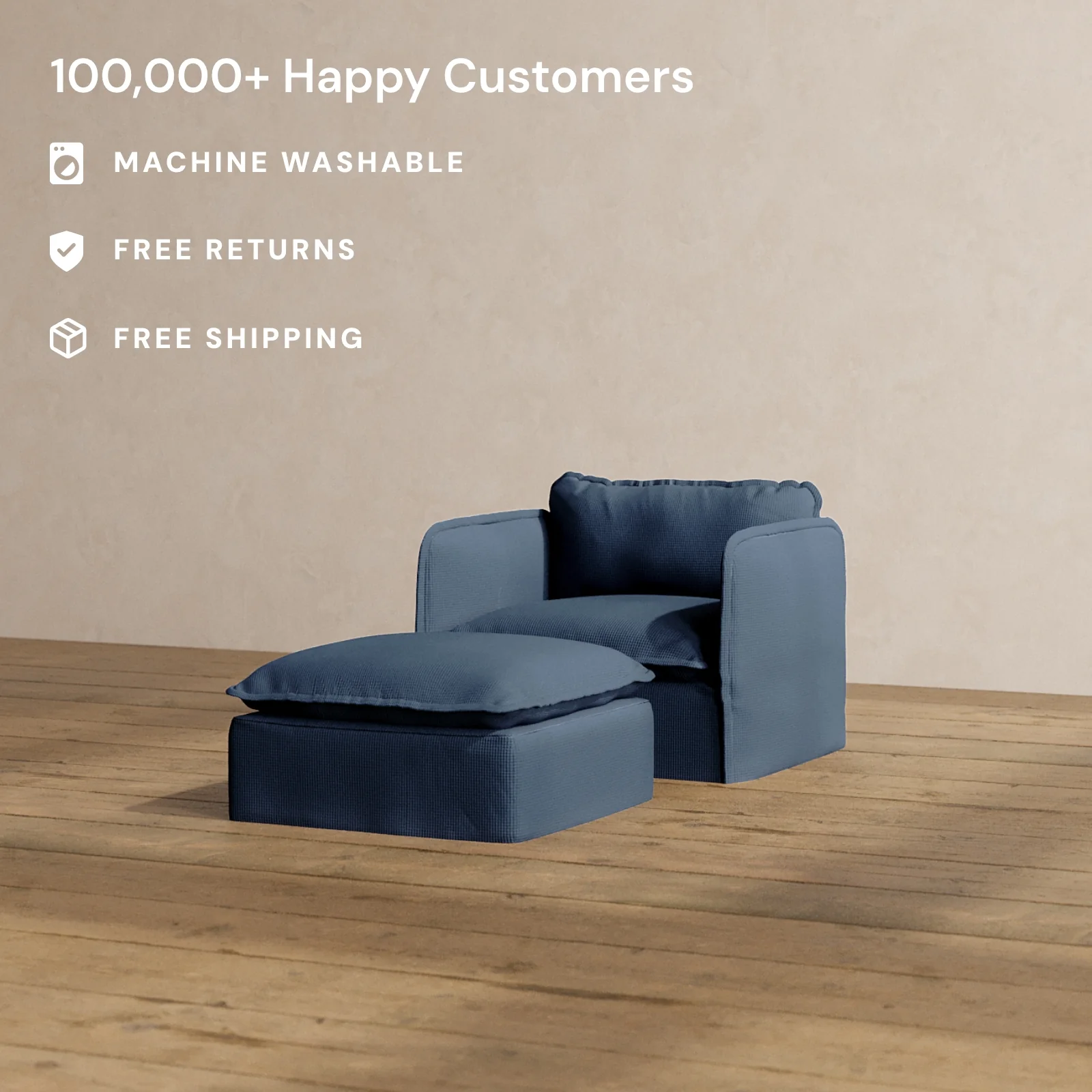 Modular Washable Armchair + Ottoman in Sumi | Memorix+ Seat | Contour Pillow - Image 2