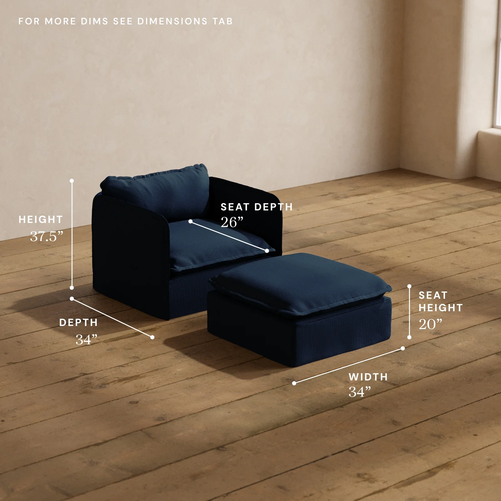 Modular Washable Armchair + Ottoman in Sumi | Memorix+ Seat | Contour Pillow - Image 5