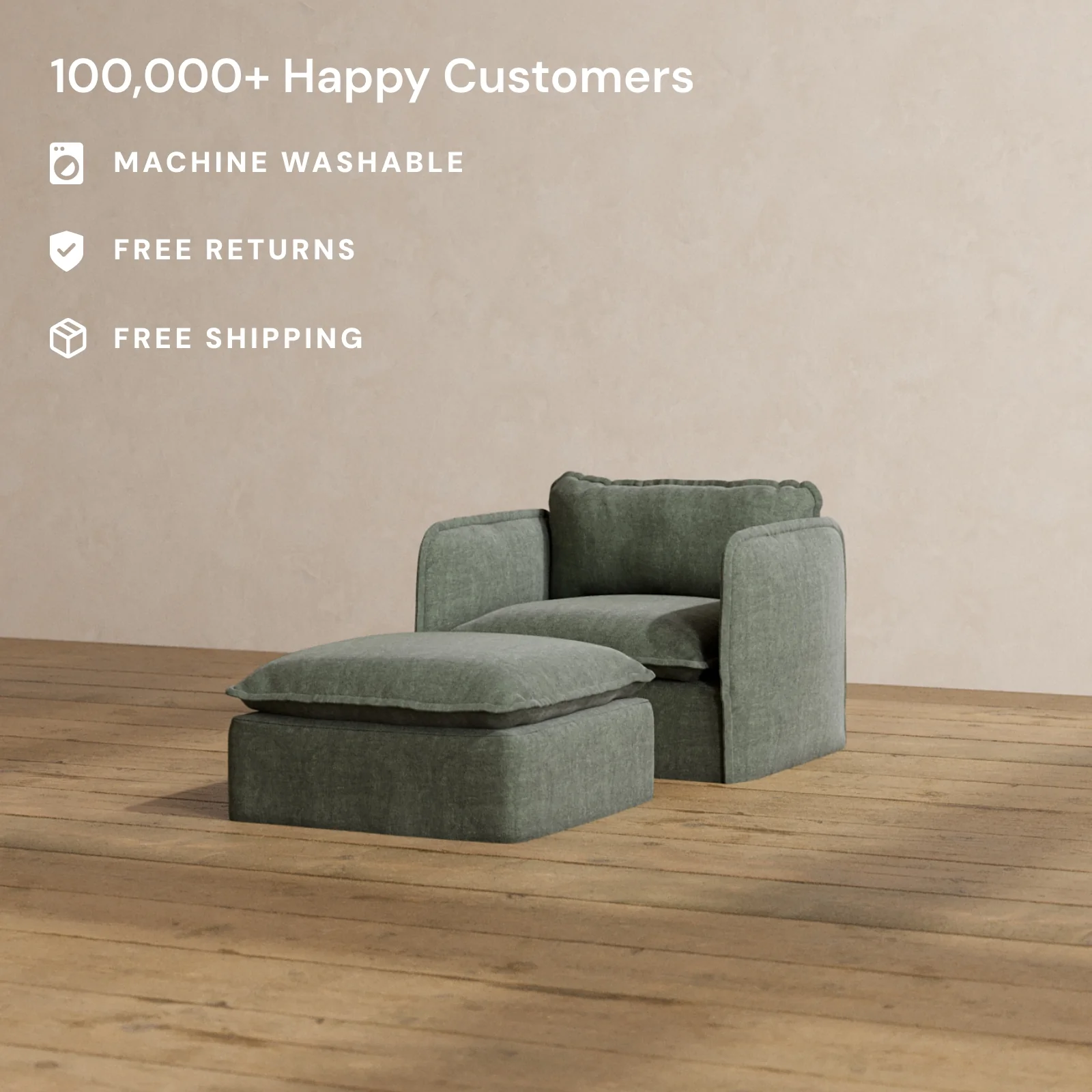 Modular Washable Armchair + Ottoman in Willow | Memorix+ Seat | Contour Pillow - Image 2