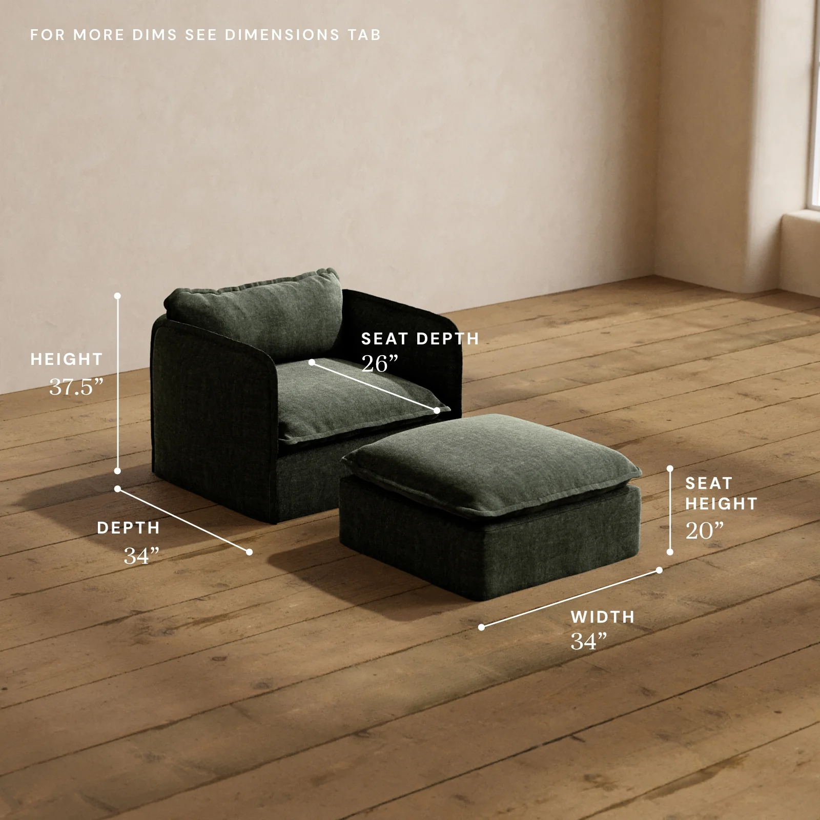 Modular Washable Armchair + Ottoman in Willow | Memorix+ Seat | Contour Pillow - Image 5