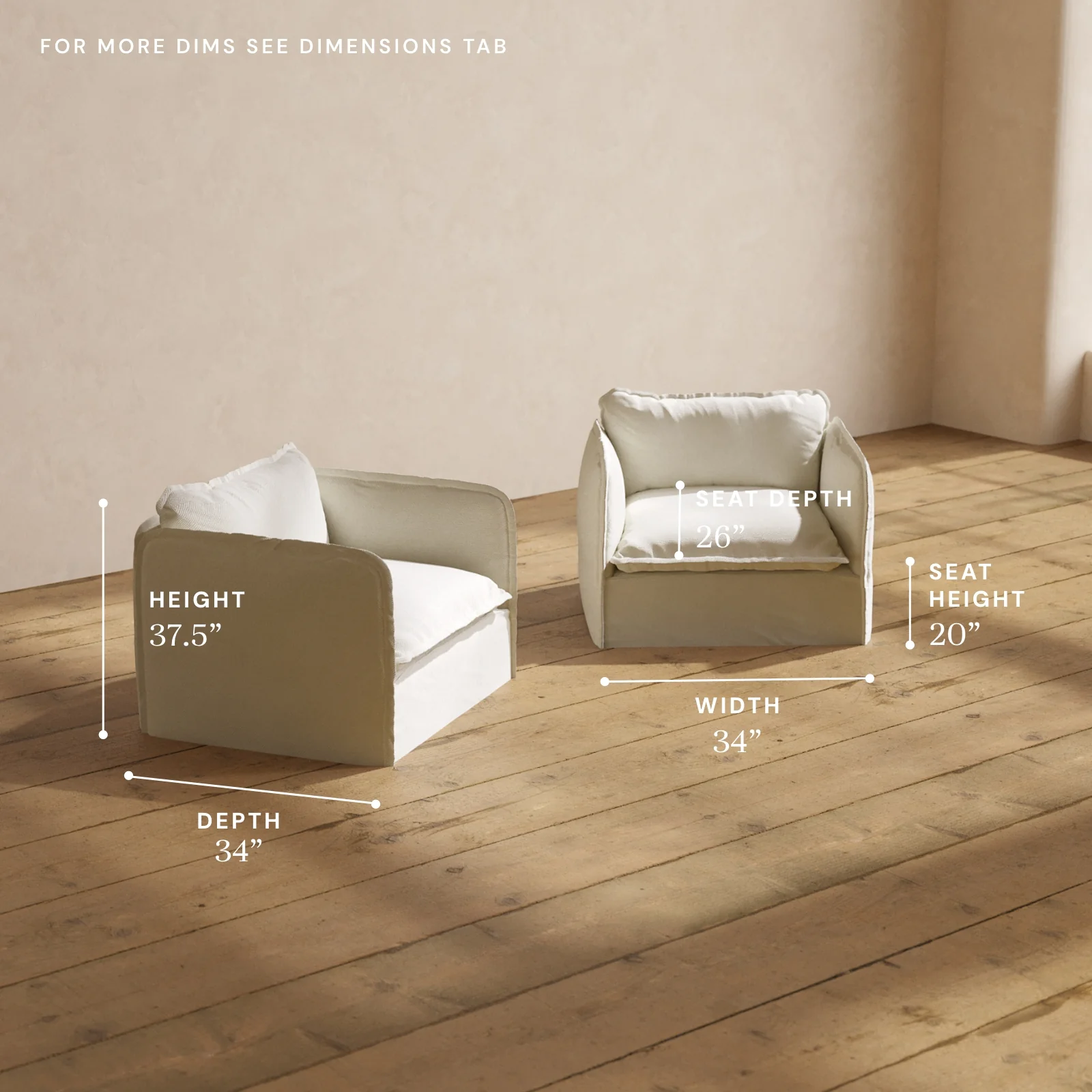 Modular Washable Armchair Set in Eggshell | Deluxe+ Seat | Cloud Pillow - Image 5