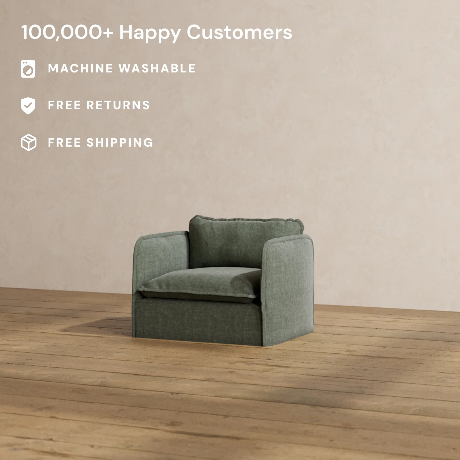 Modular Washable Armchair in Willow | Deluxe+ Seat | Cloud Pillow - Image 2