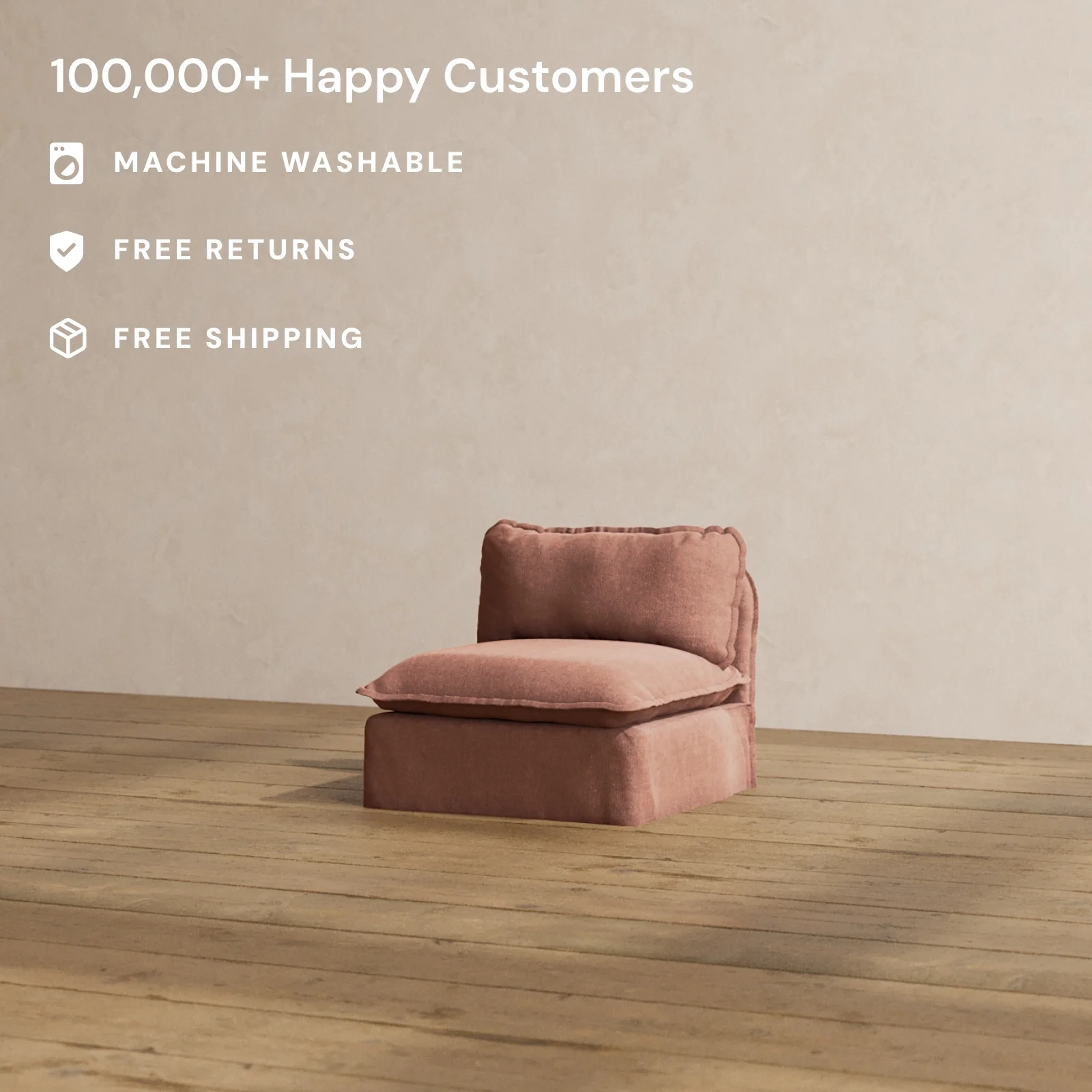 Modular Washable Armless Chair in Chestnut | Deluxe+ Seat | Cloud Pillow - Image 2