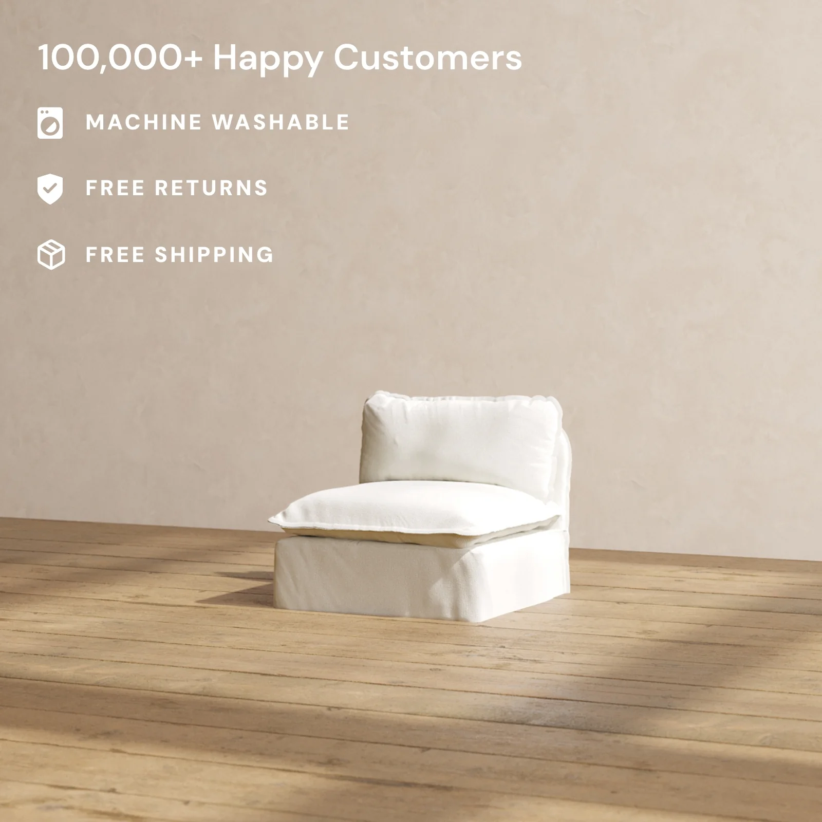 Modular Washable Armless Chair in Eggshell | Memorix+ Seat | Contour Pillow - Image 2