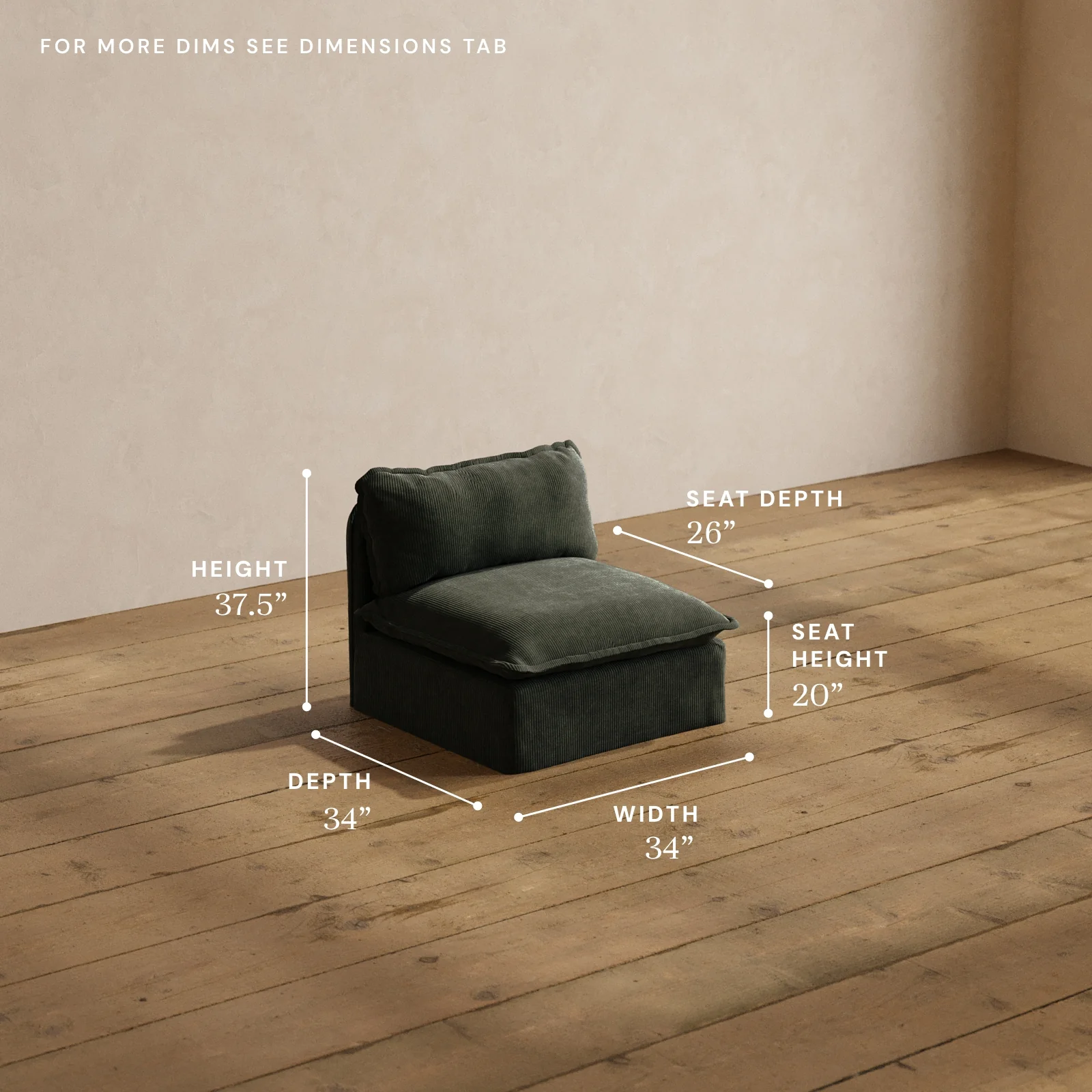 Modular Washable Armless Chair in Olivine | Memorix+ Seat | Contour Pillow - Image 5