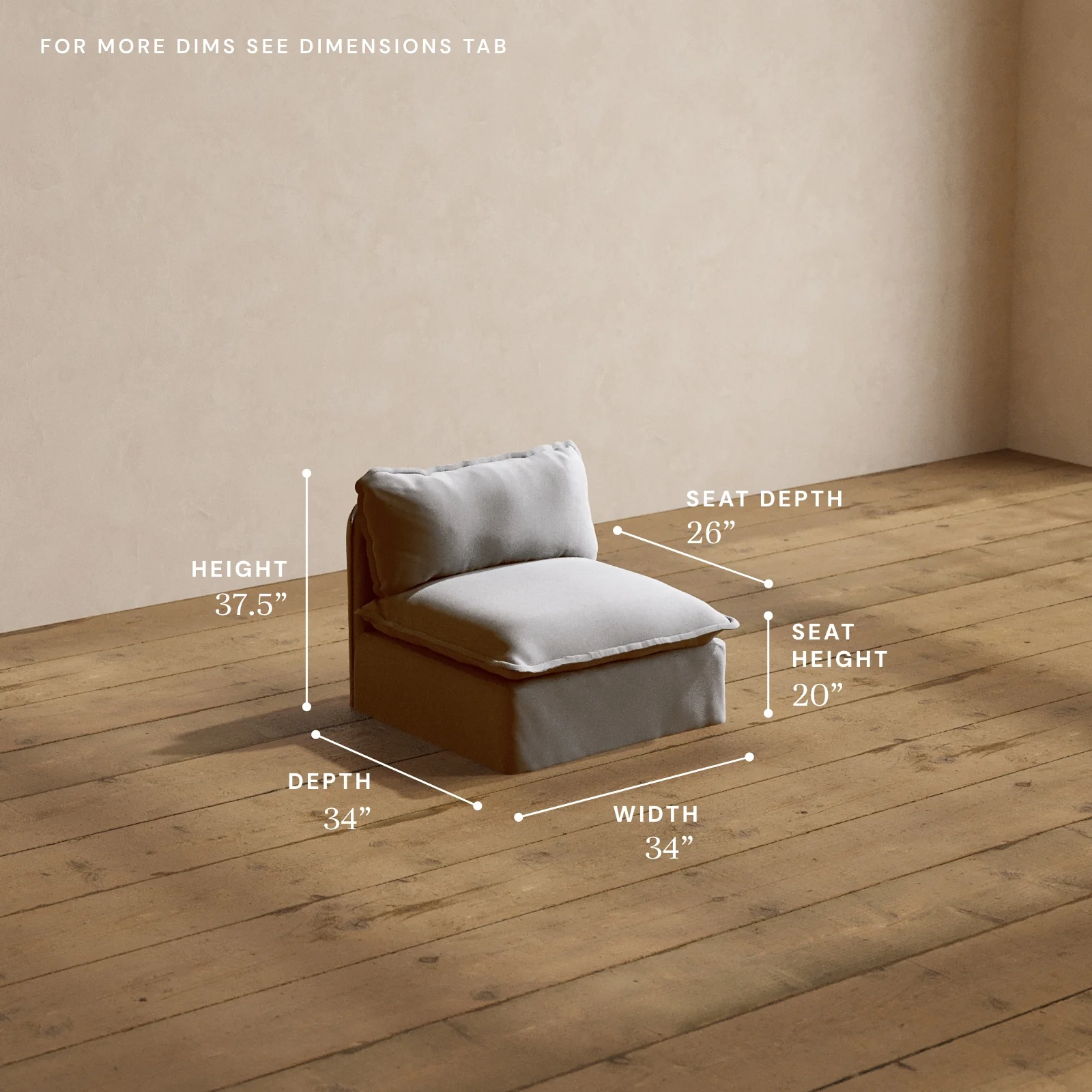 Modular Washable Armless Chair in Pumice | Memorix+ Seat | Contour Pillow - Image 5