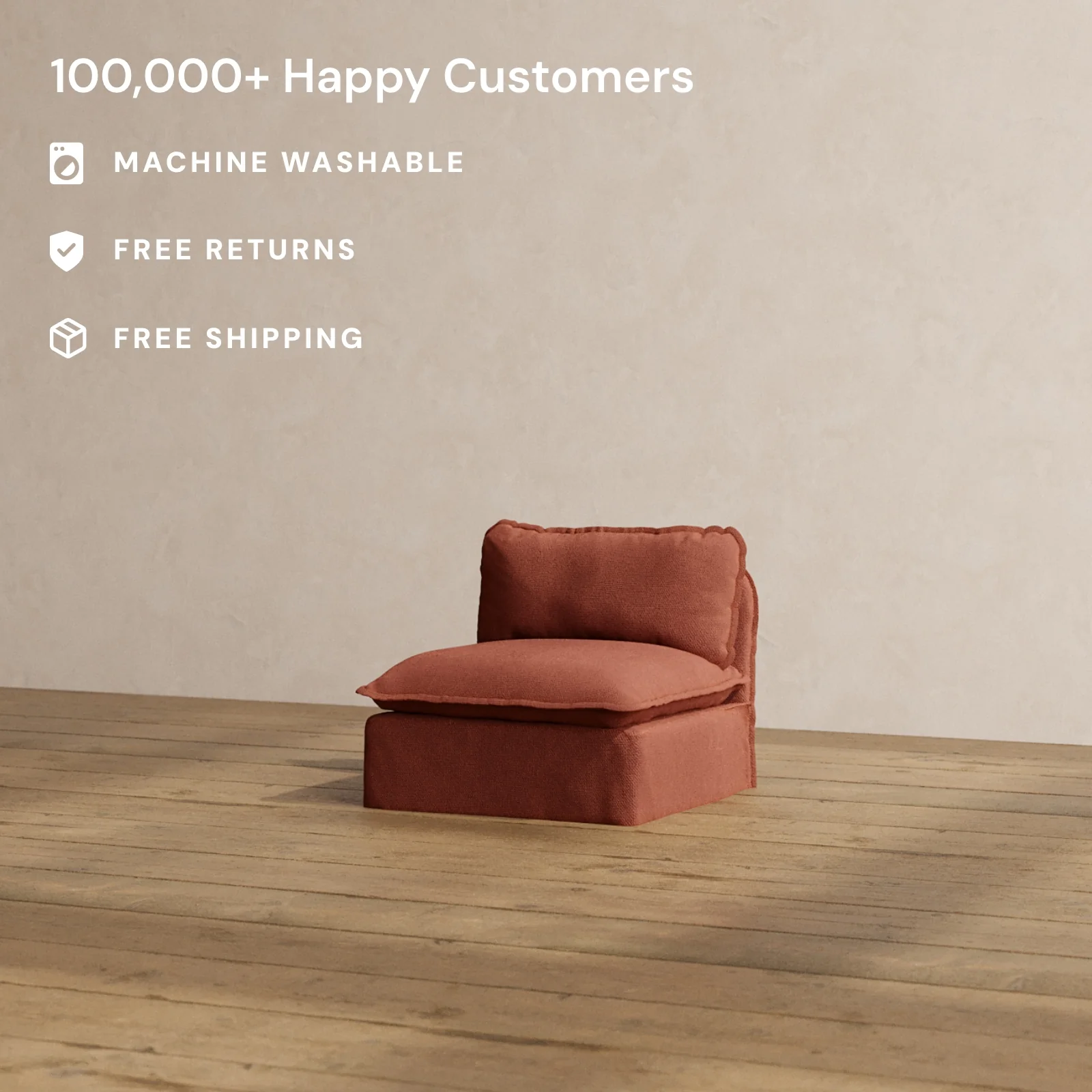 Modular Washable Armless Chair in Rust | Deluxe+ Seat | Cloud Pillow - Image 2