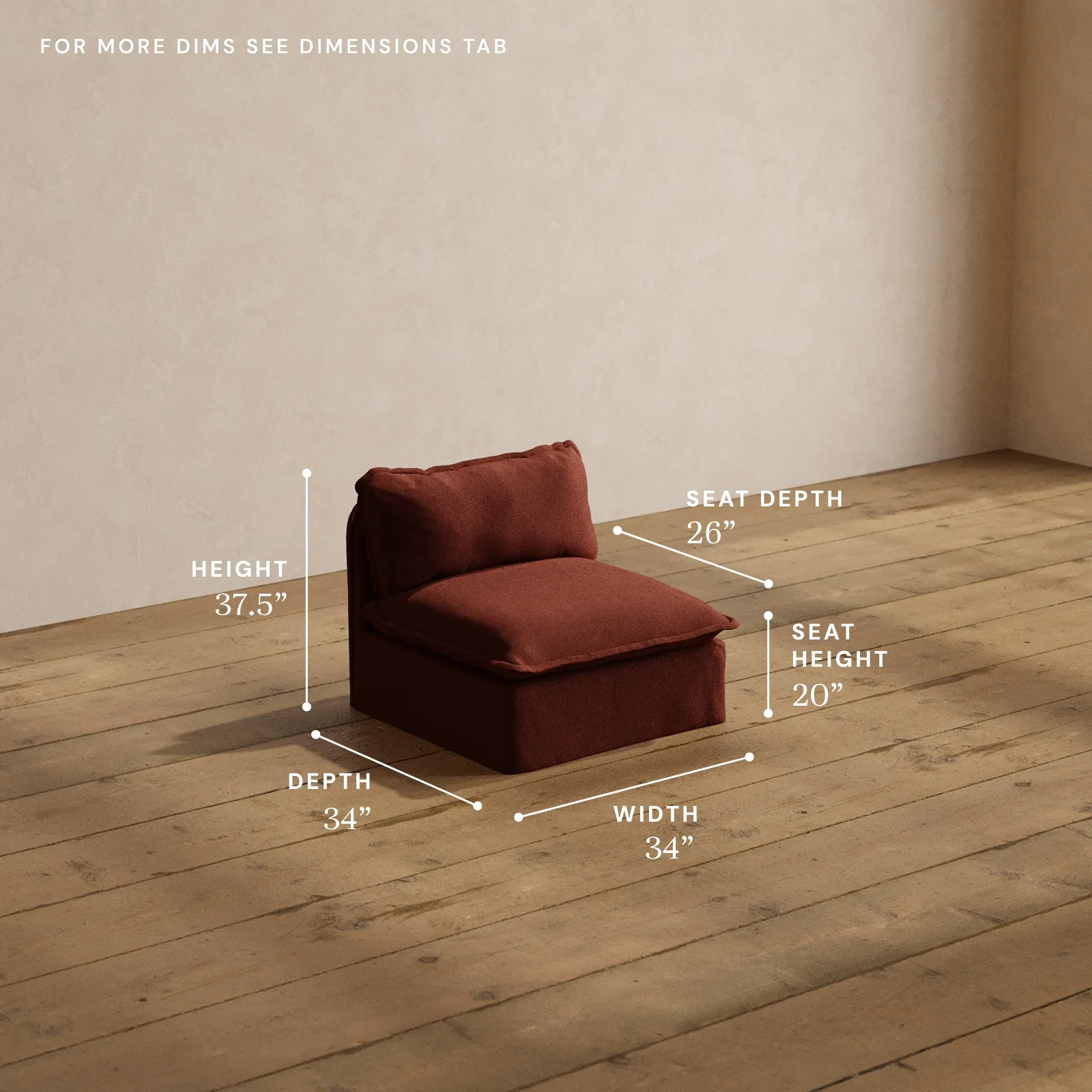 Modular Washable Armless Chair in Rust | Memorix+ Seat | Contour Pillow - Image 5