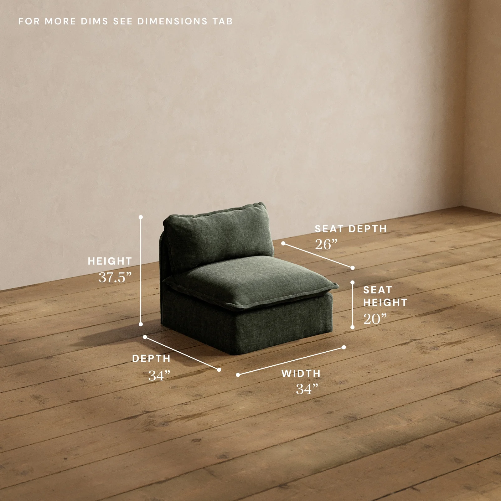 Modular Washable Armless Chair in Willow | Deluxe+ Seat | Cloud Pillow - Image 5