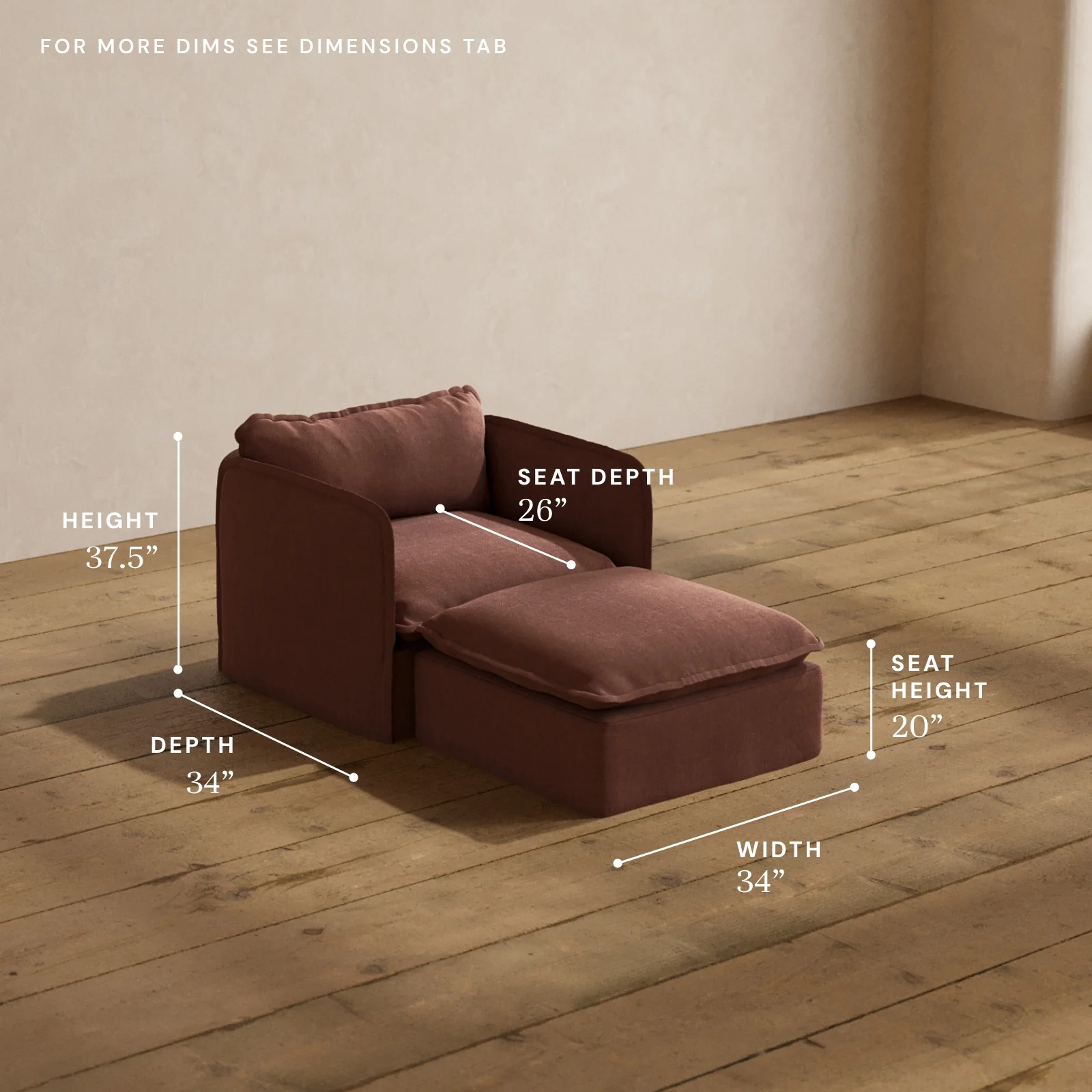 Modular Washable Chaise Armchair in Chestnut | Memorix+ Seat | Contour Pillow - Image 5