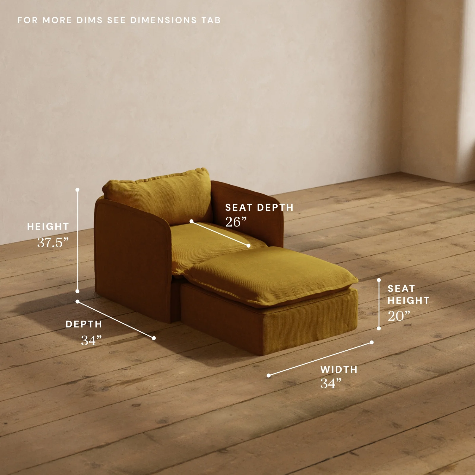 Modular Washable Chaise Armchair in Kiiro | Memorix+ Seat | Contour Pillow - Image 5