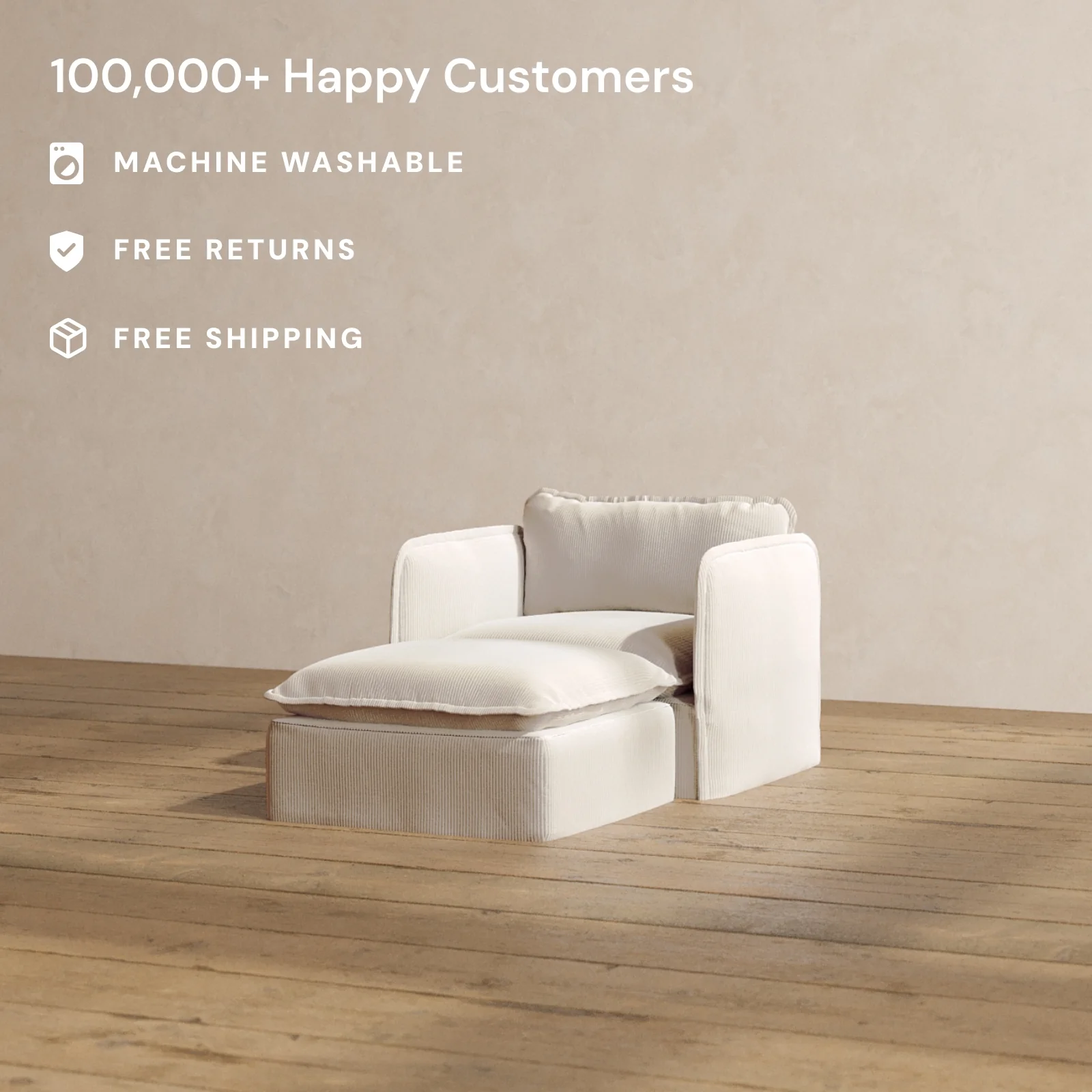 Modular Washable Chaise Armchair in Milk | Memorix+ Seat | Contour Pillow - Image 2