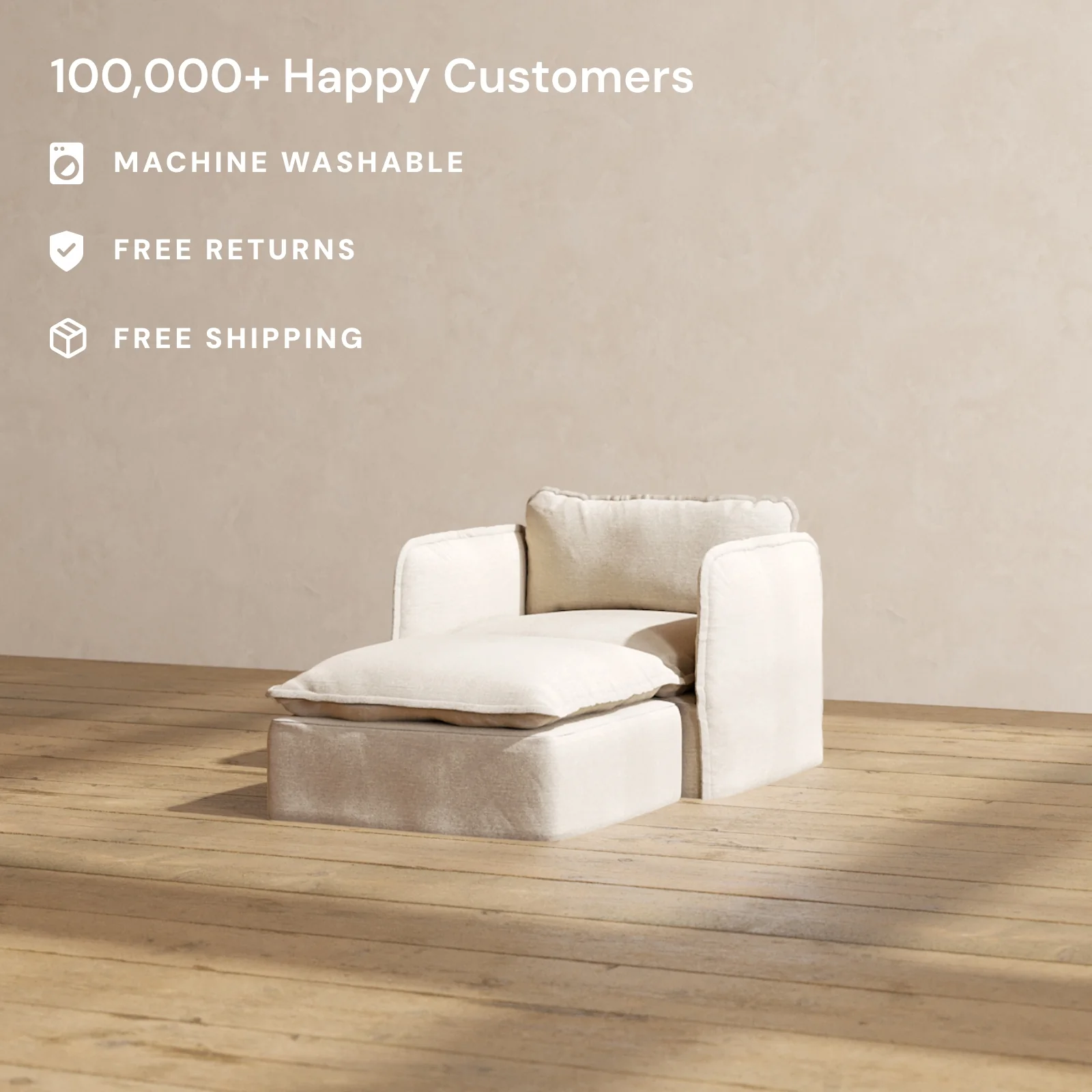 Modular Washable Chaise Armchair in Oat | Memorix+ Seat | Contour Pillow - Image 2