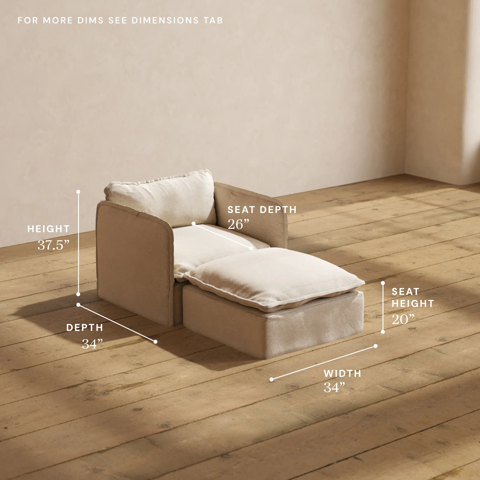 Modular Washable Chaise Armchair in Oat | Memorix+ Seat | Contour Pillow - Image 5