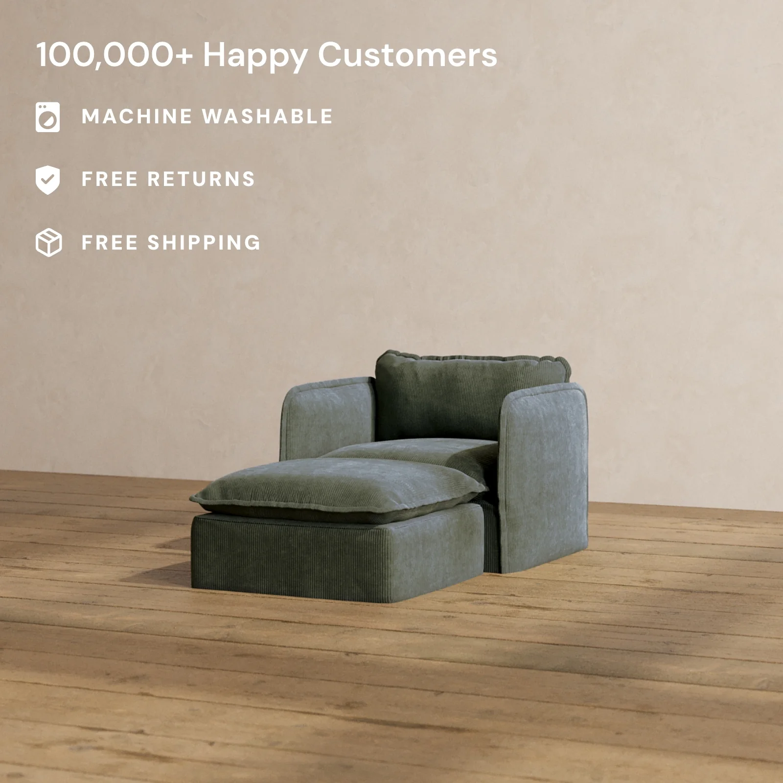 Modular Washable Chaise Armchair in Olivine | Memorix+ Seat | Contour Pillow - Image 2