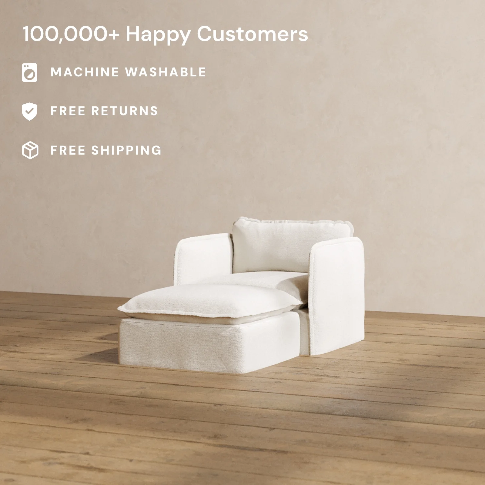 Modular Washable Chaise Armchair in Powder | Deluxe+ Seat | Cloud Pillow - Image 2