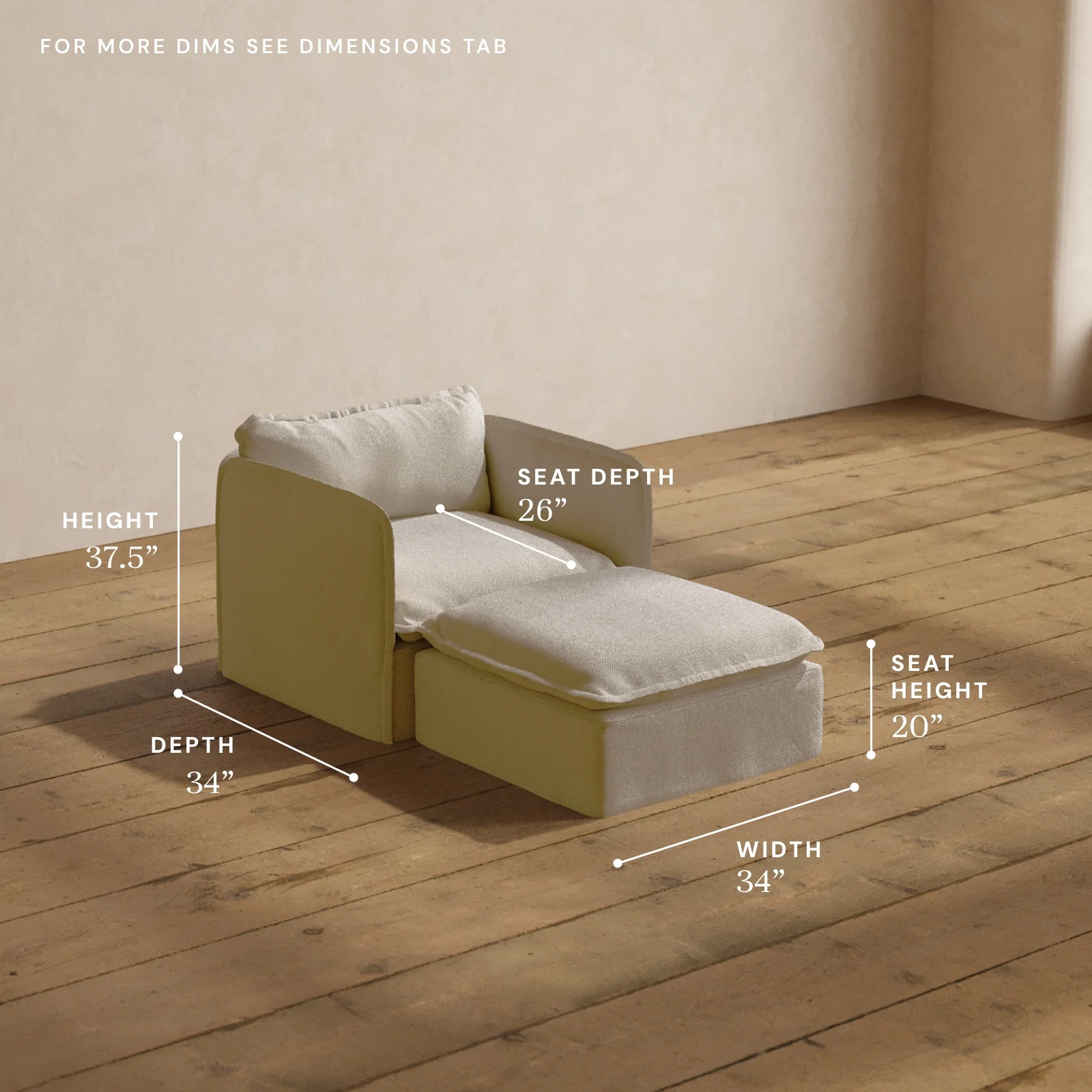 Modular Washable Chaise Armchair in Powder | Memorix+ Seat | Contour Pillow - Image 5