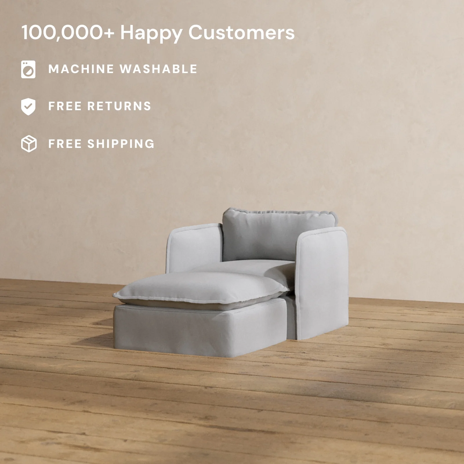Modular Washable Chaise Armchair in Pumice | Deluxe+ Seat | Cloud Pillow - Image 2