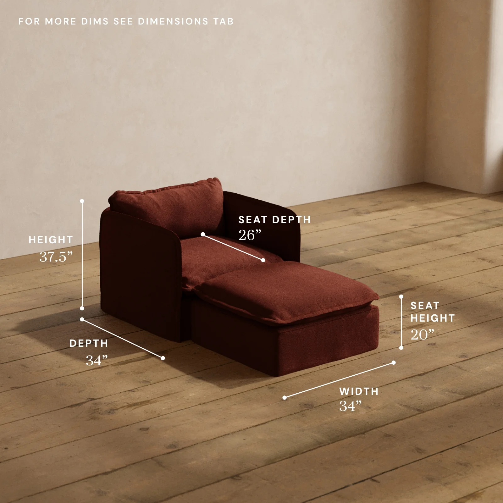 Modular Washable Chaise Armchair in Rust | Deluxe+ Seat | Cloud Pillow - Image 5