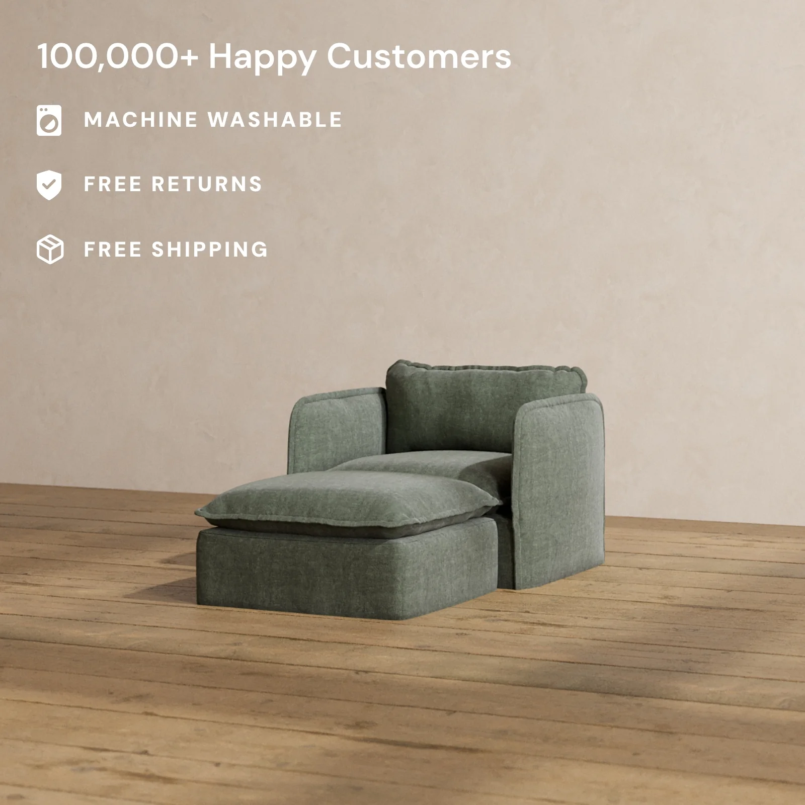 Modular Washable Chaise Armchair in Willow | Deluxe+ Seat | Cloud Pillow - Image 2
