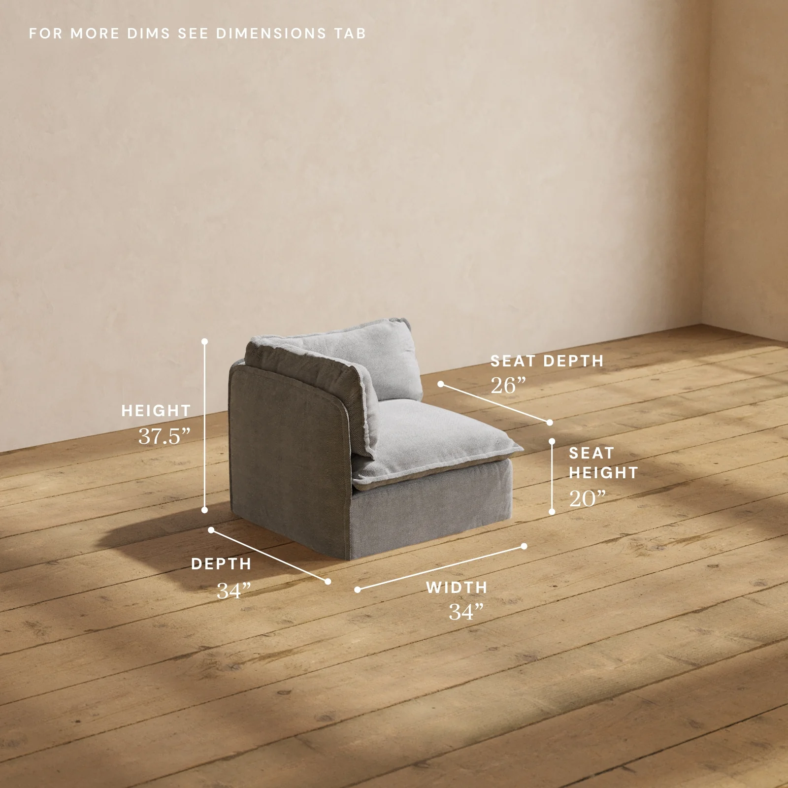 Modular Washable Corner Chair in Ash | Deluxe+ Seat | Cloud Pillow - Image 5