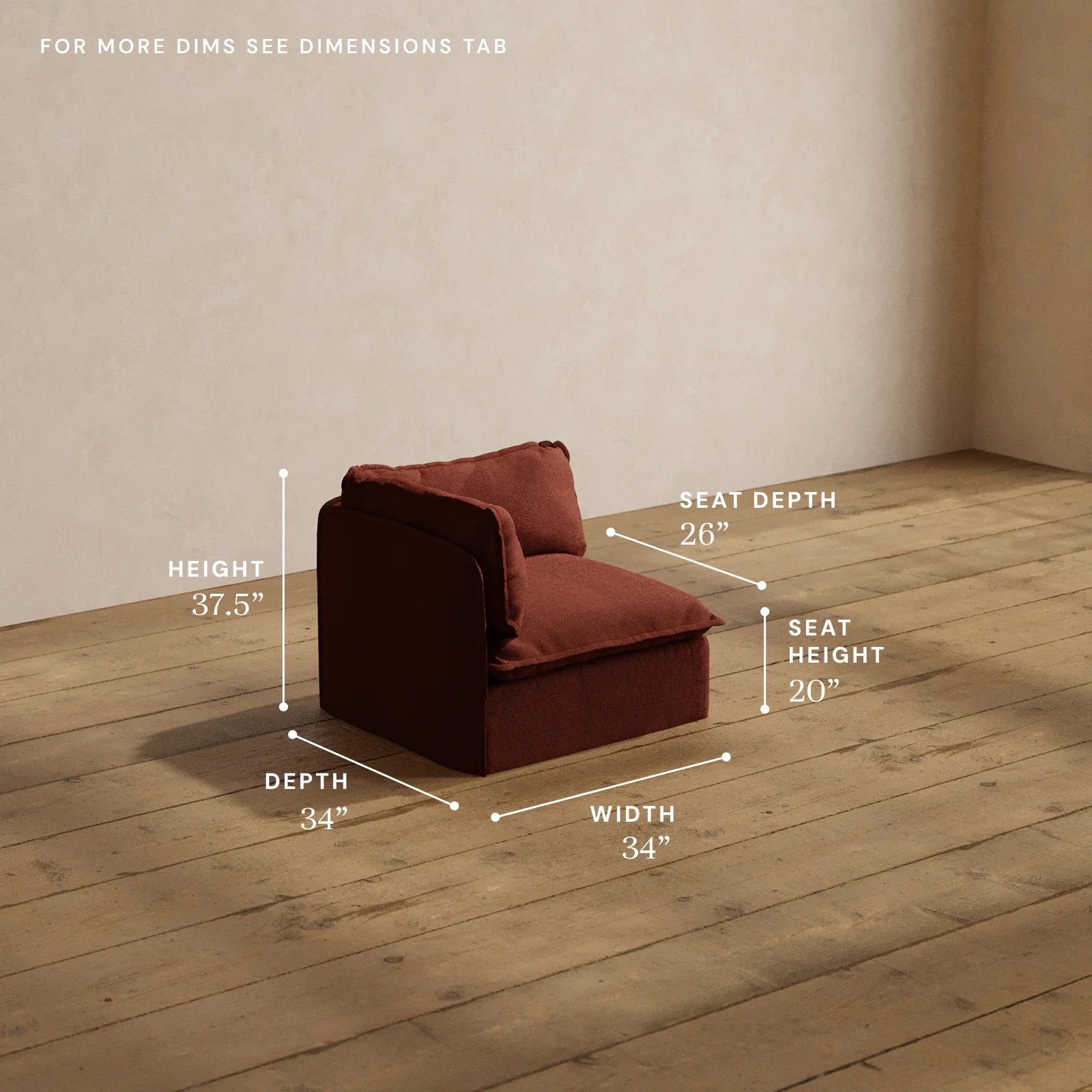 Modular Washable Corner Chair in Rust | Deluxe+ Seat | Cloud Pillow - Image 5